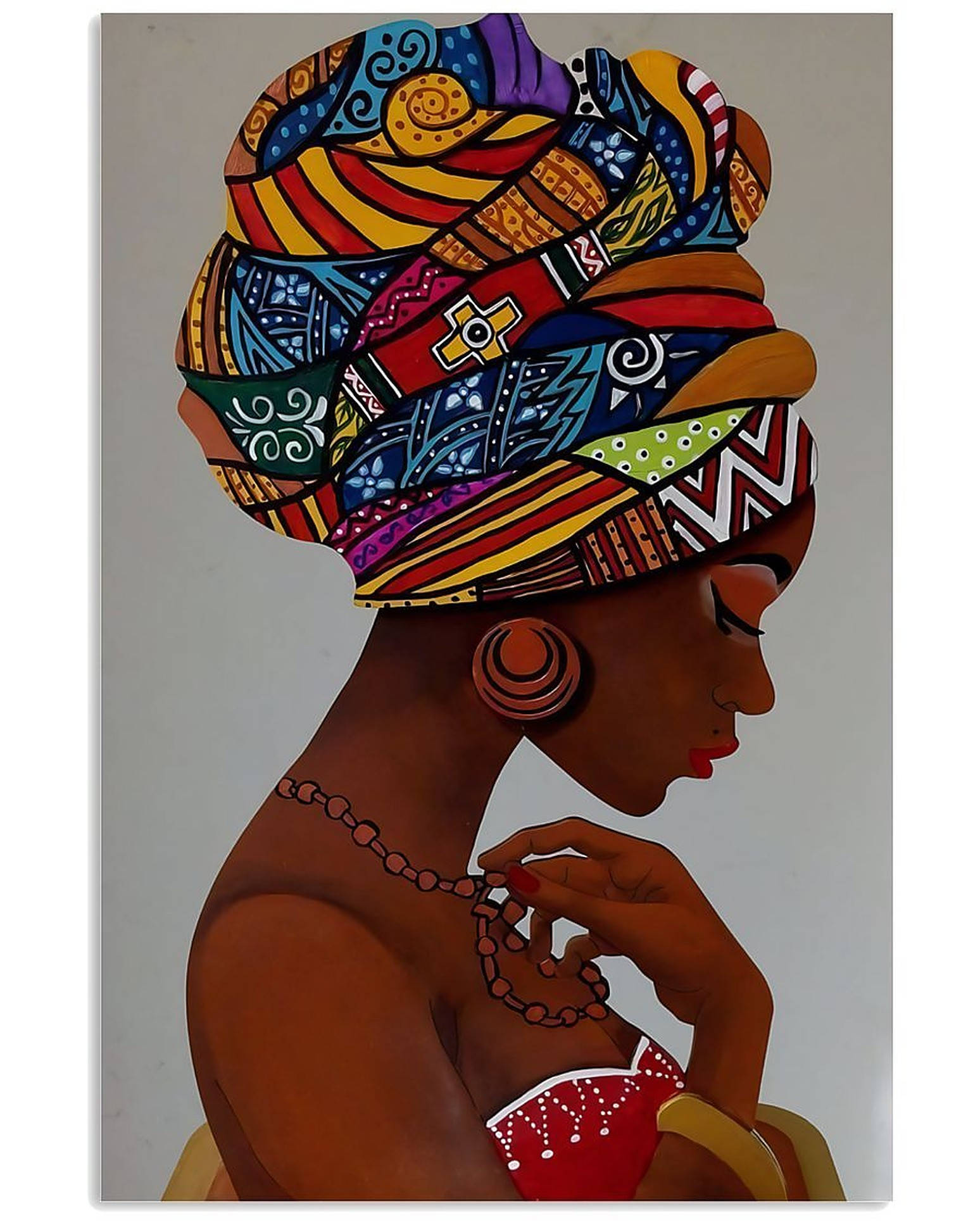 beautiful female african art, vibrant illustrated portrait, woman in profile, Full HD Phone Wallpaper