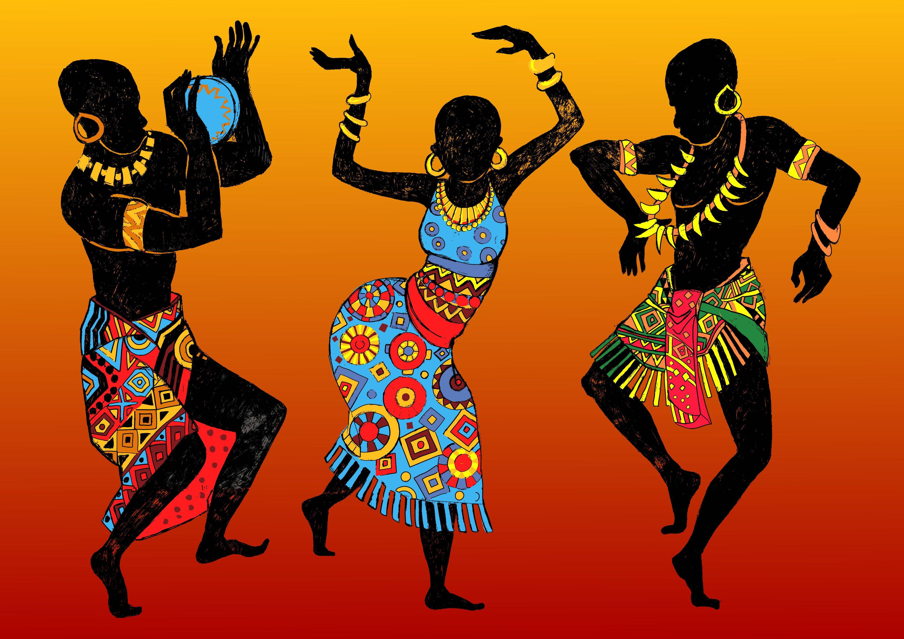 tribal dance, African Art, vibrant patterned attire, 2K Desktop Wallpaper