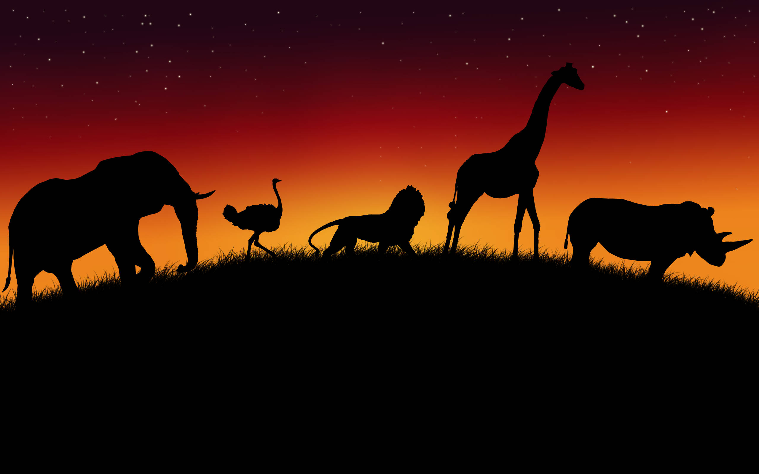 elephant, ostrich, lion, 2K Desktop Wallpaper