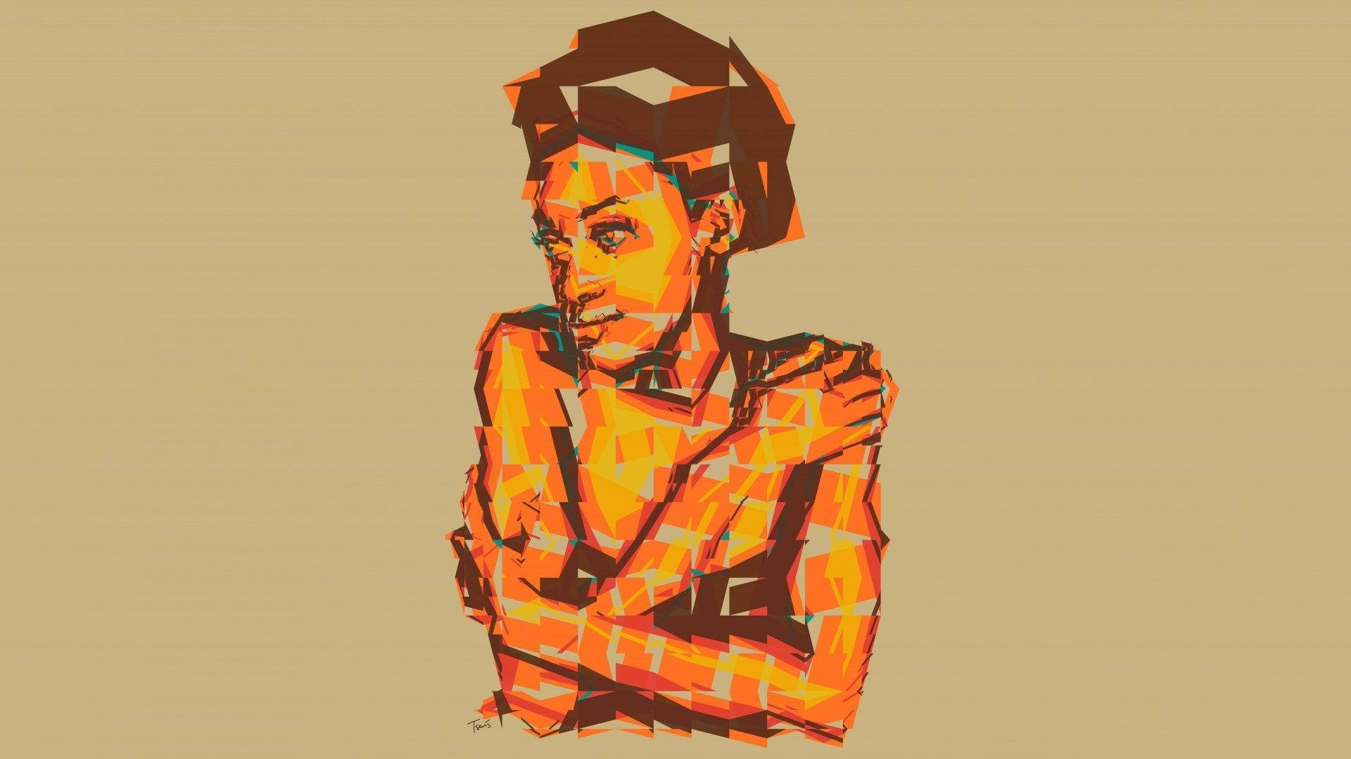 abstract african girl art, geometric shapes, warm orange tones, Full HD Desktop Wallpaper