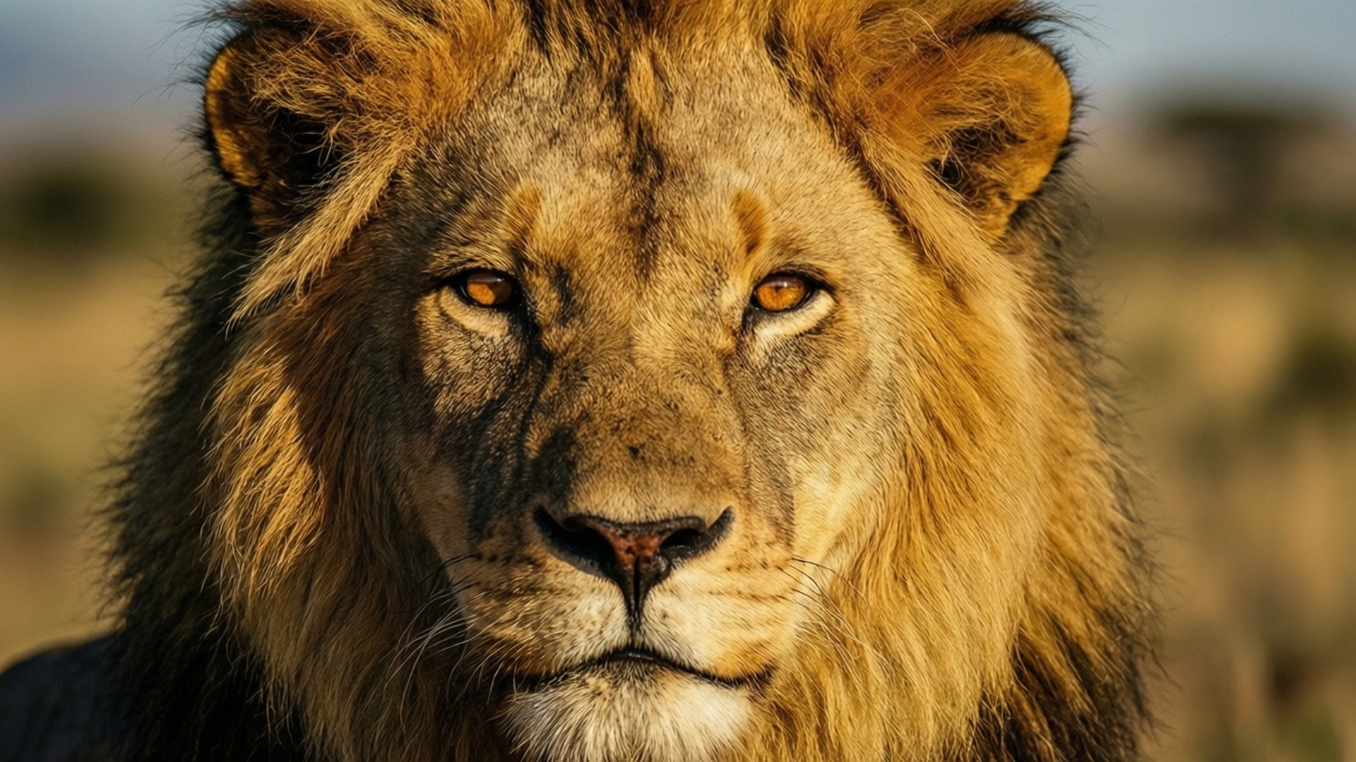 lion, golden mane, savanna backdrop, Full HD Desktop Wallpaper