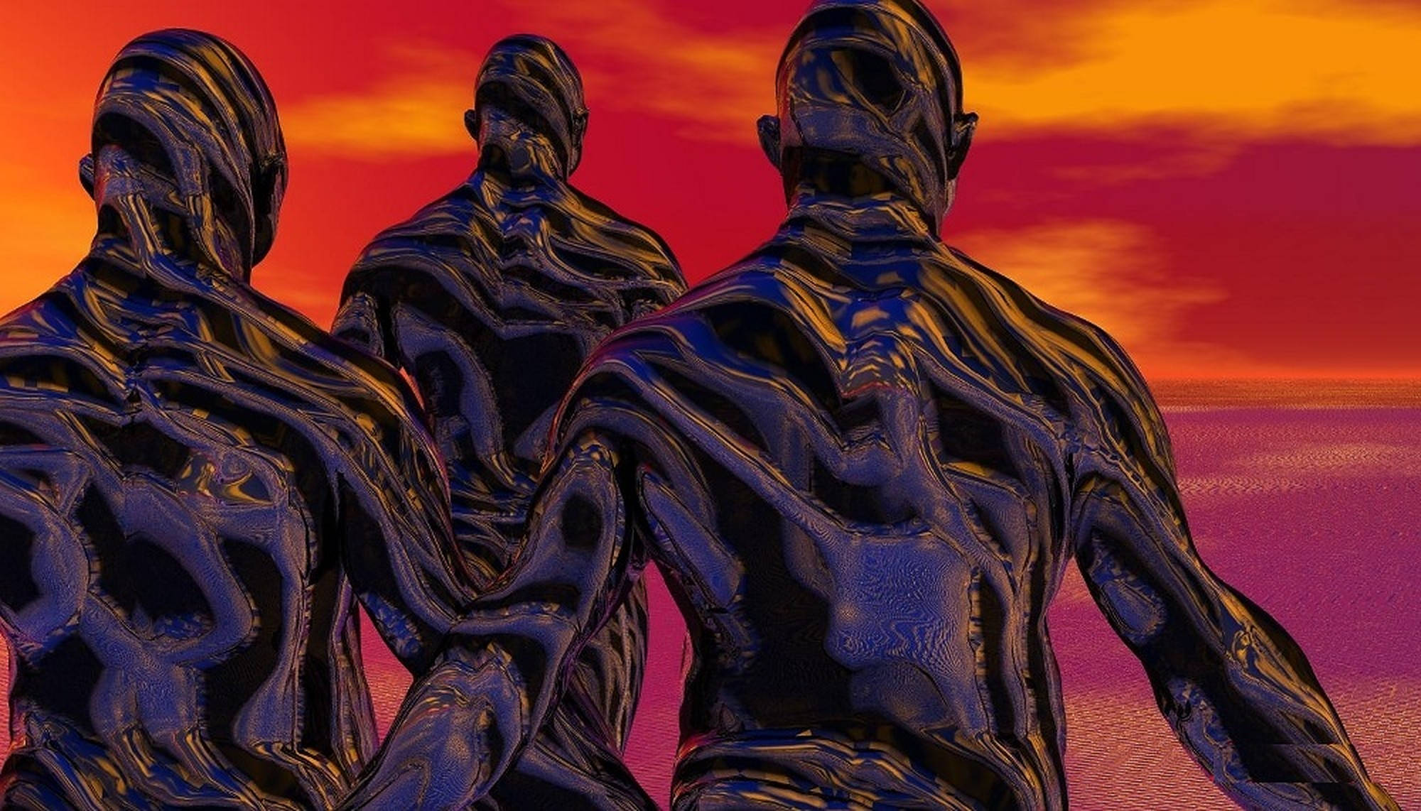 African Human Creature Art, glossy black, humanoid figures, Full HD Desktop Wallpaper