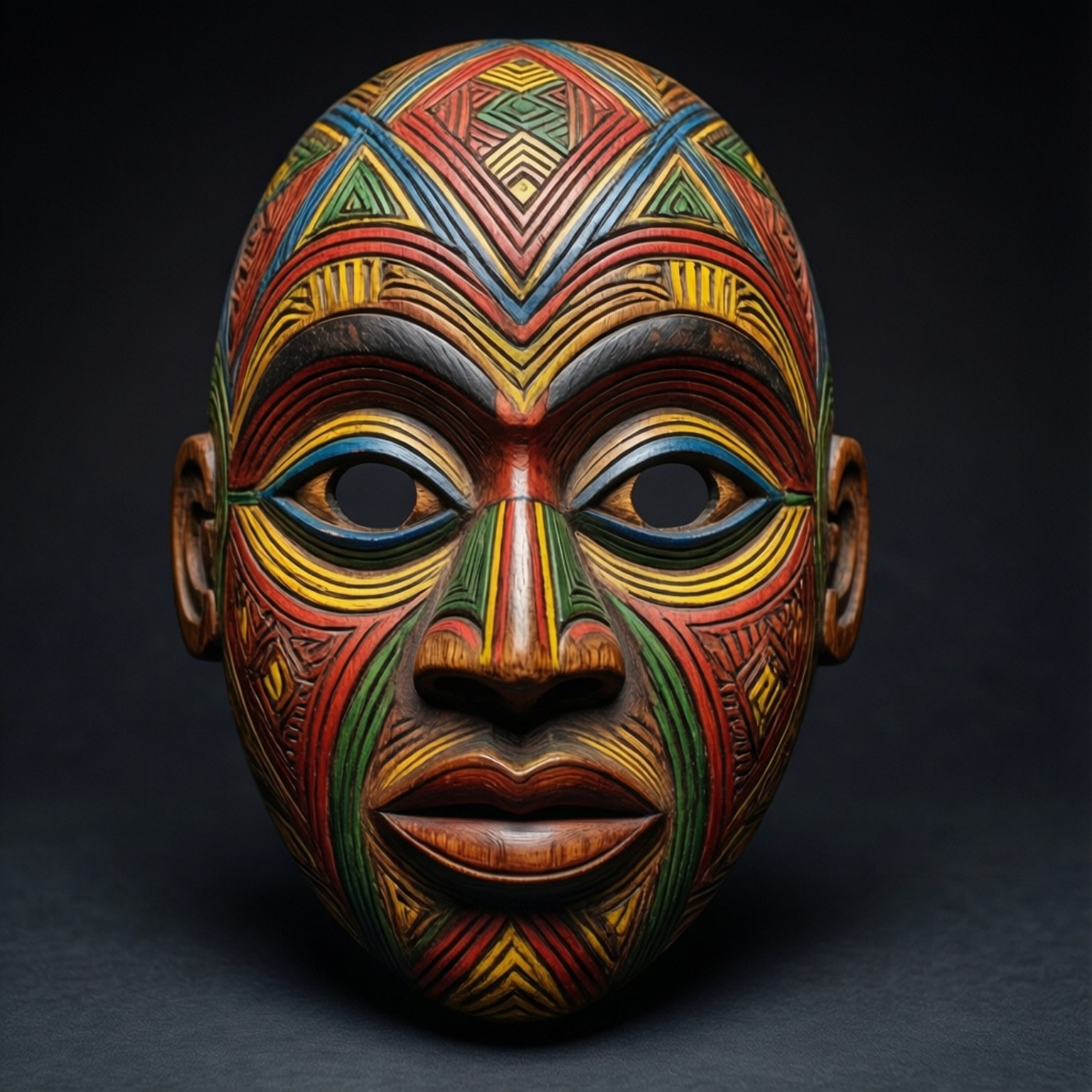 tribal mask, geometric patterns, red, HD Desktop Wallpaper