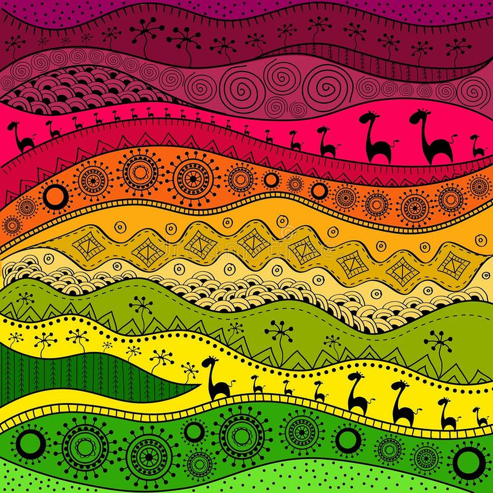 rainbow, black tribal patterns, silhouetted llamas, Full HD Desktop Wallpaper