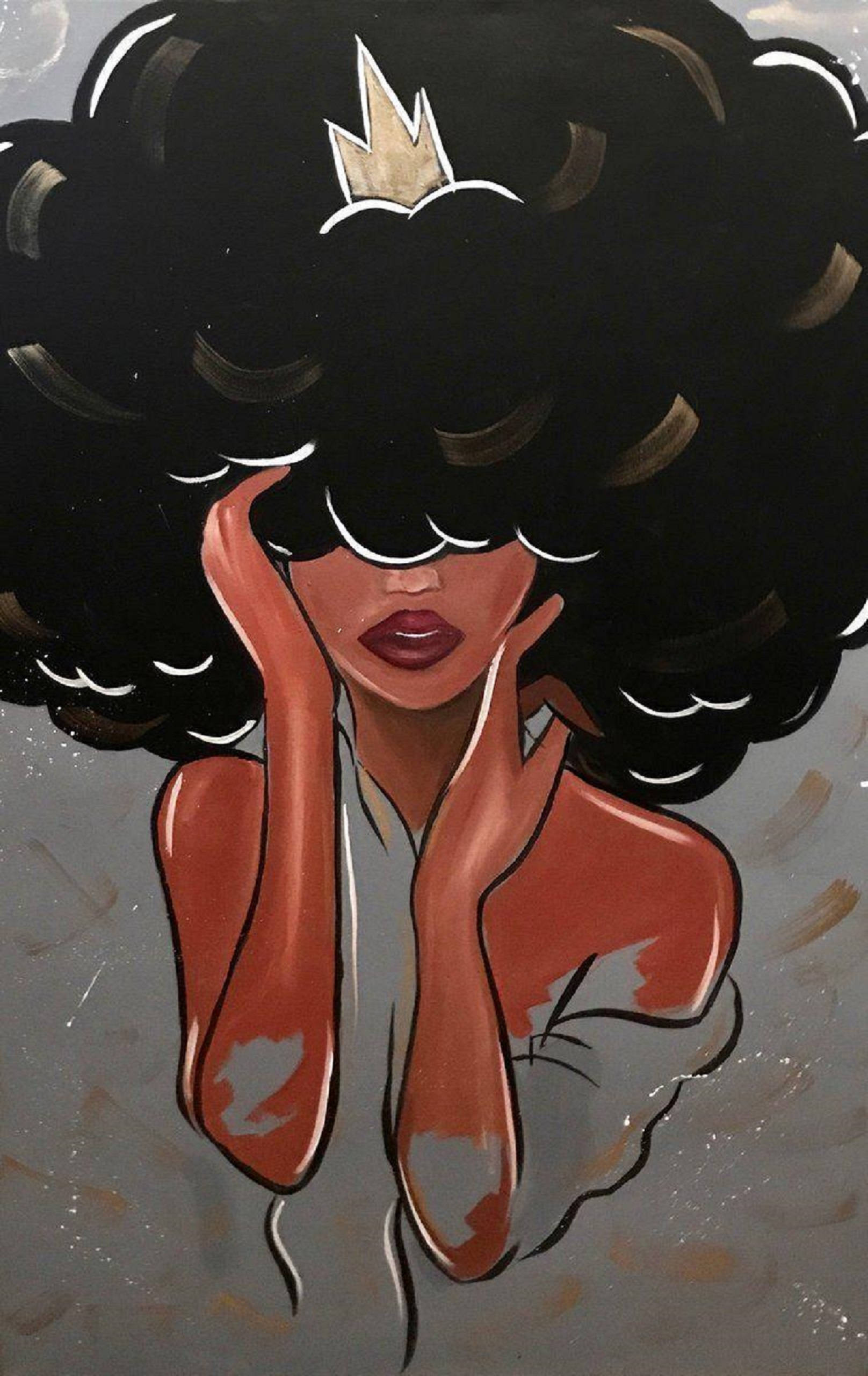 afro queen, gold tiara, massive afro, 2K Phone Wallpaper