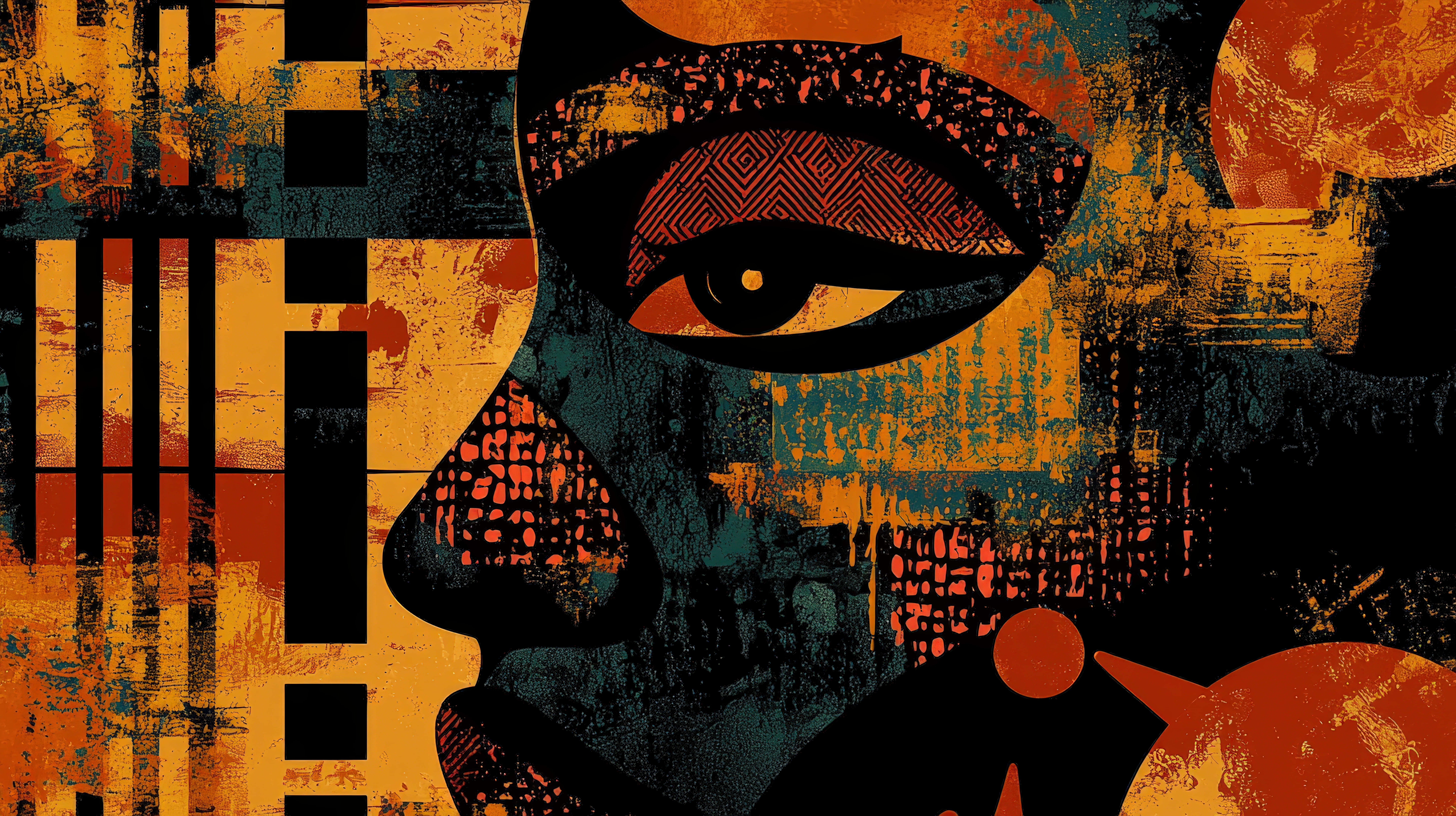 abstract african art, vibrant patterns, geometric shapes, 8K Desktop Wallpaper