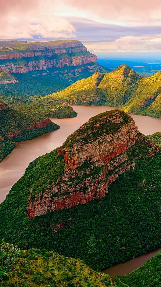 African iPhone, winding river, lush green mountains, SD Phone Wallpaper