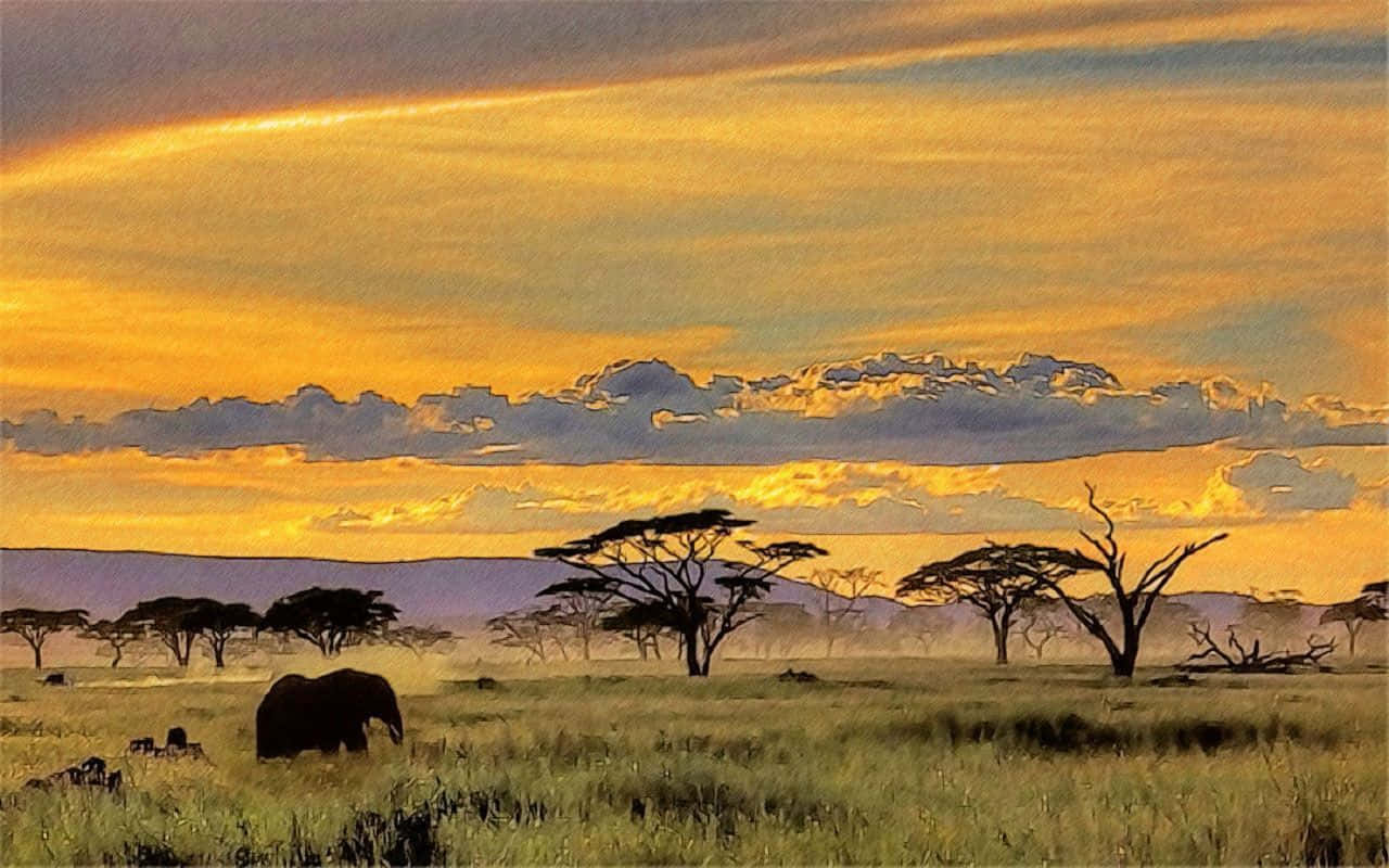 African Landscapes, elephant, golden savanna grasses, HD Desktop Wallpaper
