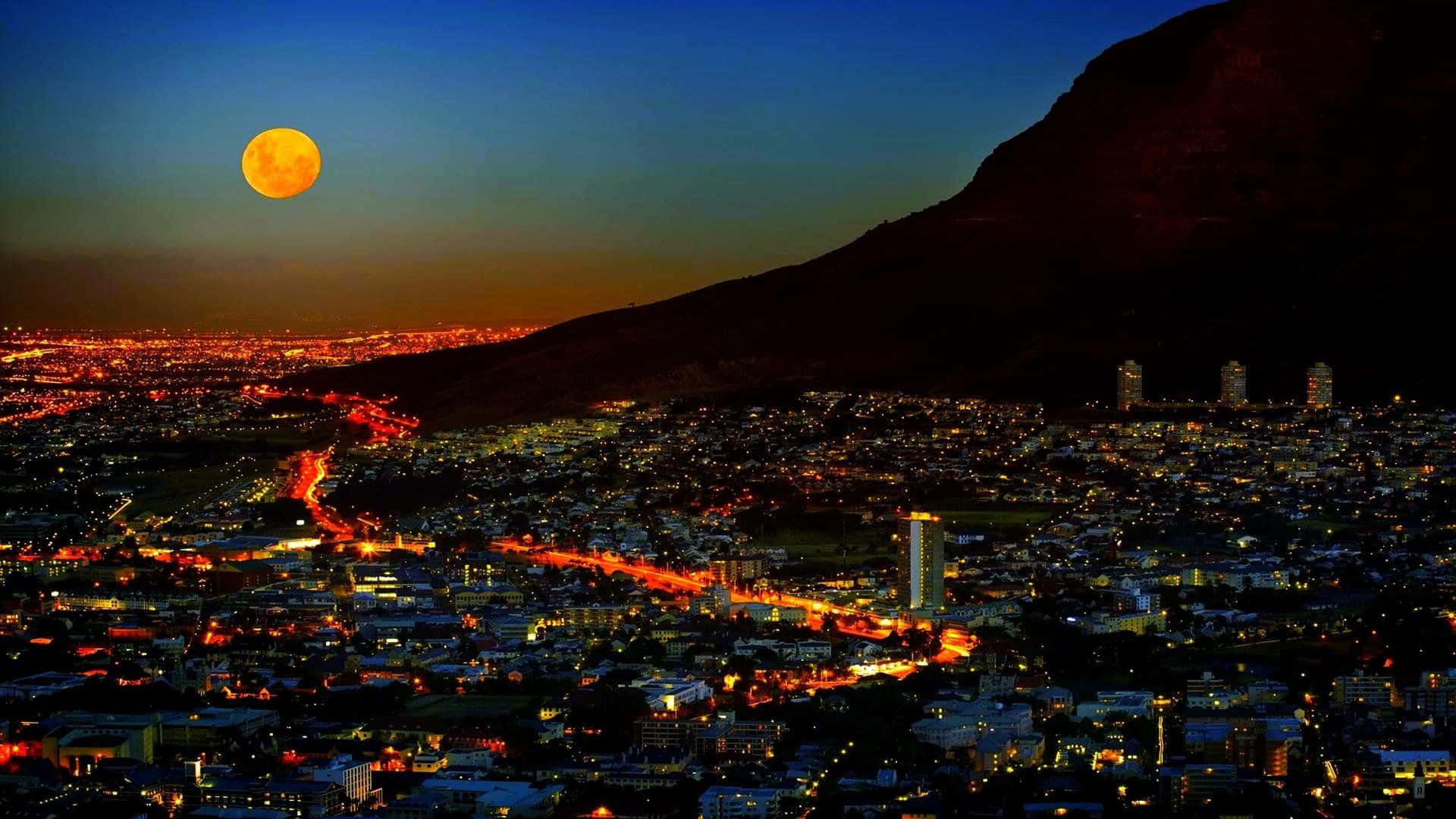 African Landscapes, dusk, glowing orange moon, Full HD Desktop Wallpaper