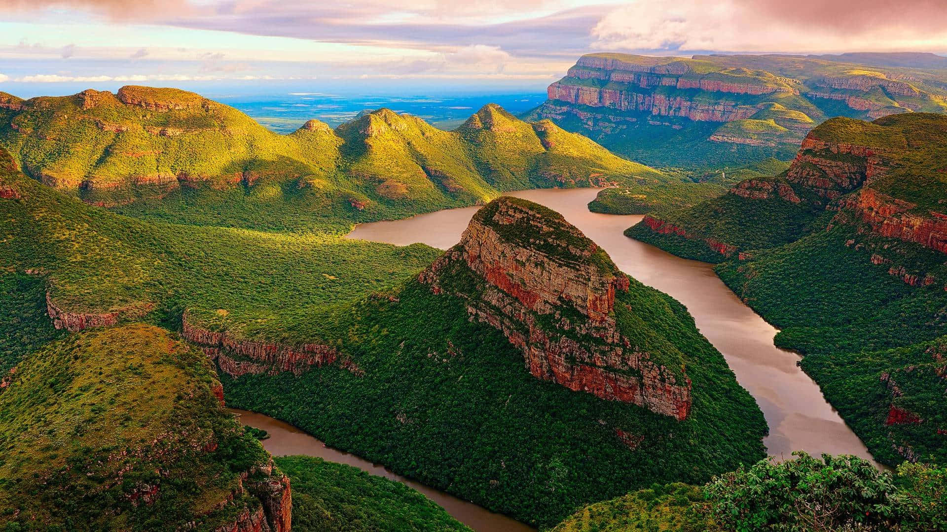 African Landscape, sunset, winding river, Full HD Desktop Wallpaper