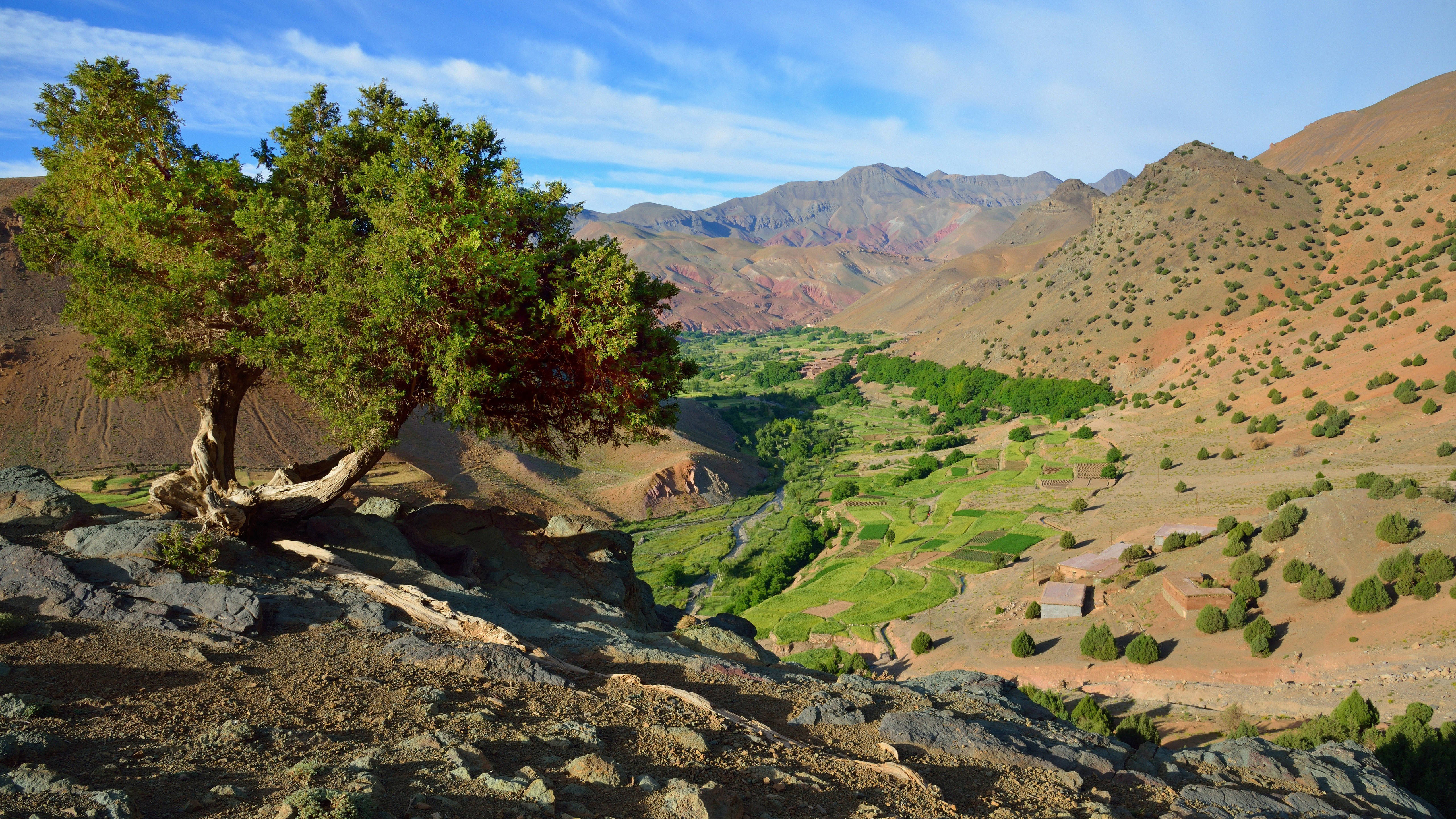 mountain landscape africa, rocky terrain, vibrant green valley, 5K Desktop Wallpaper