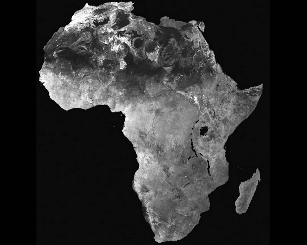 Africa Map Grayscale, monochrome satellite view, rugged terrain, HD Desktop Wallpaper