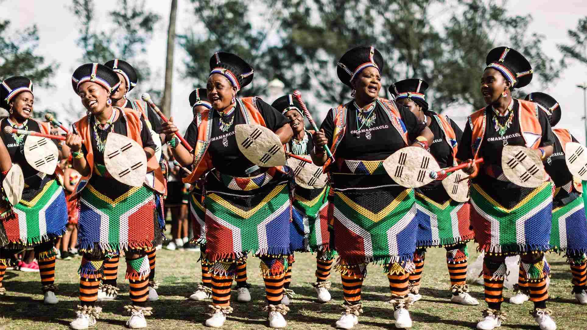 African Culture, women in colorful traditional attire, hand drums, Full HD Desktop Wallpaper