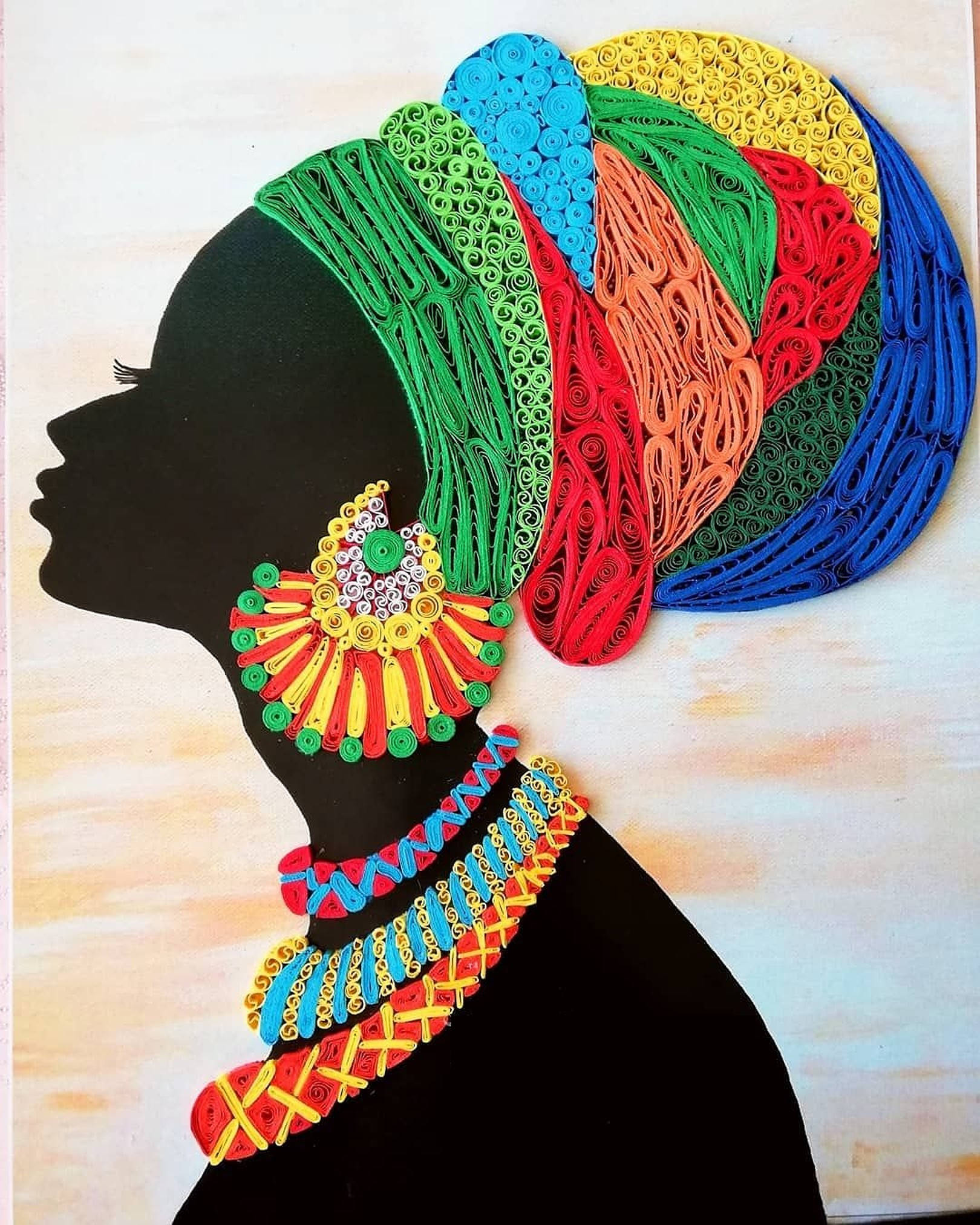 African Paper Art, quilled paper art, woman's silhouette, Full HD Phone Wallpaper