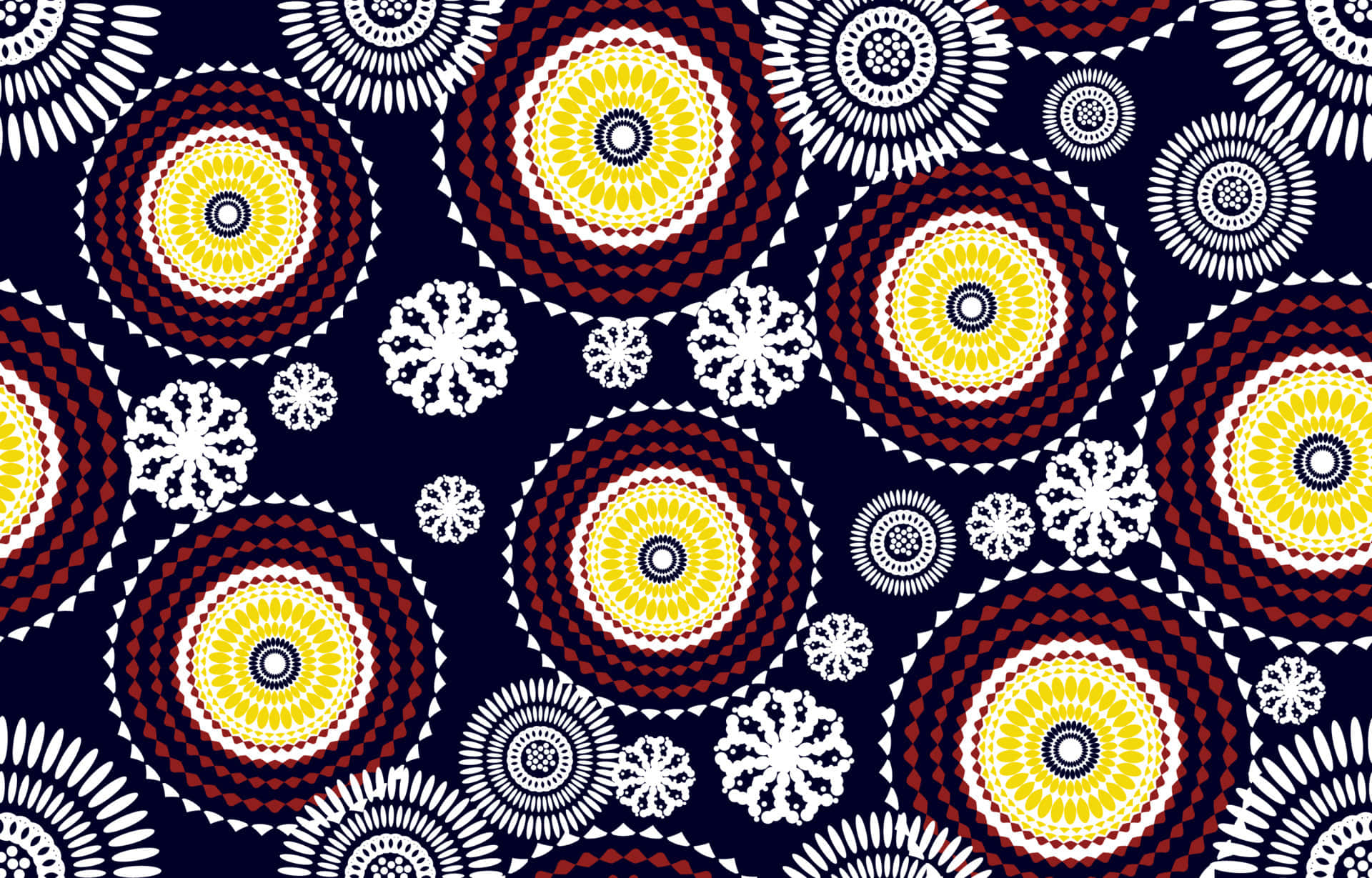 vibrant african print pattern, geometric circular patterns, yellow red and white, Full HD Desktop Wallpaper