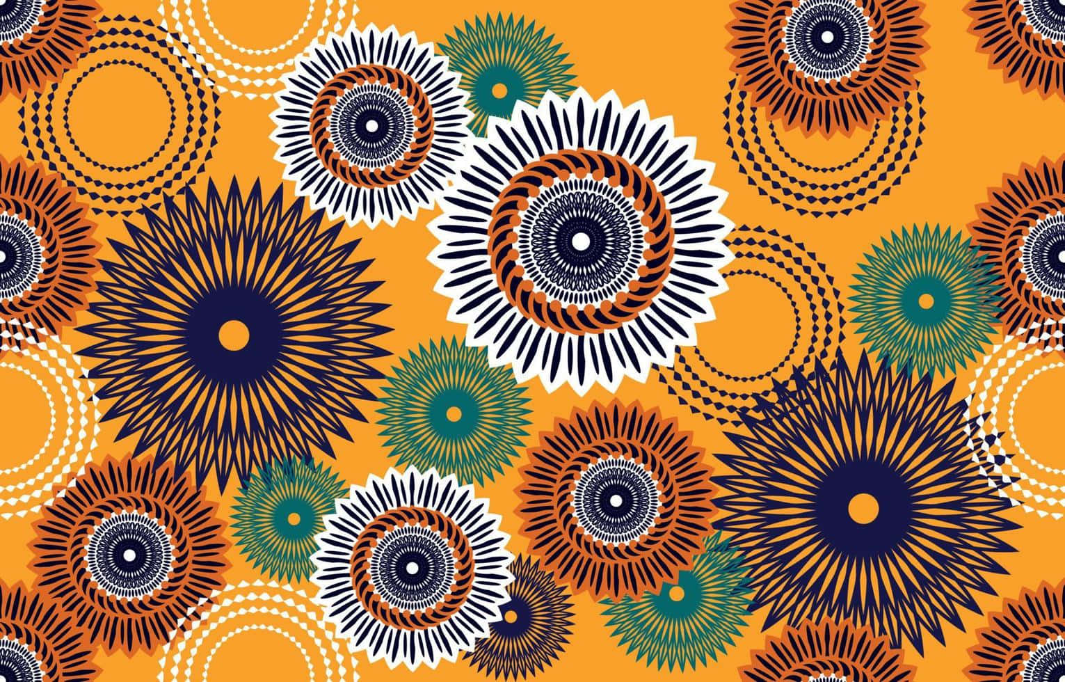 vibrant African Print Pattern, geometric sunburst patterns, orange teal, HD Desktop Wallpaper