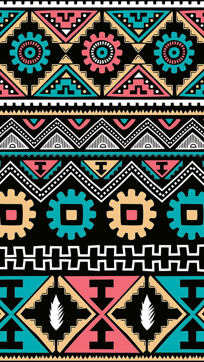 vibrant african print pattern, geometric tribal pattern, repeating triangles gears and feathers, HD Phone Wallpaper