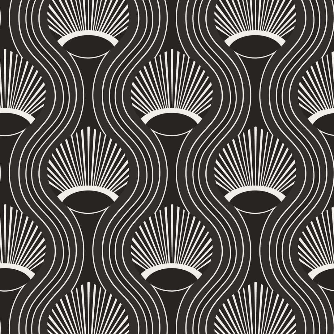 abstract african fan print pattern, black and white, repeating fan-shaped motifs, SD Desktop Wallpaper