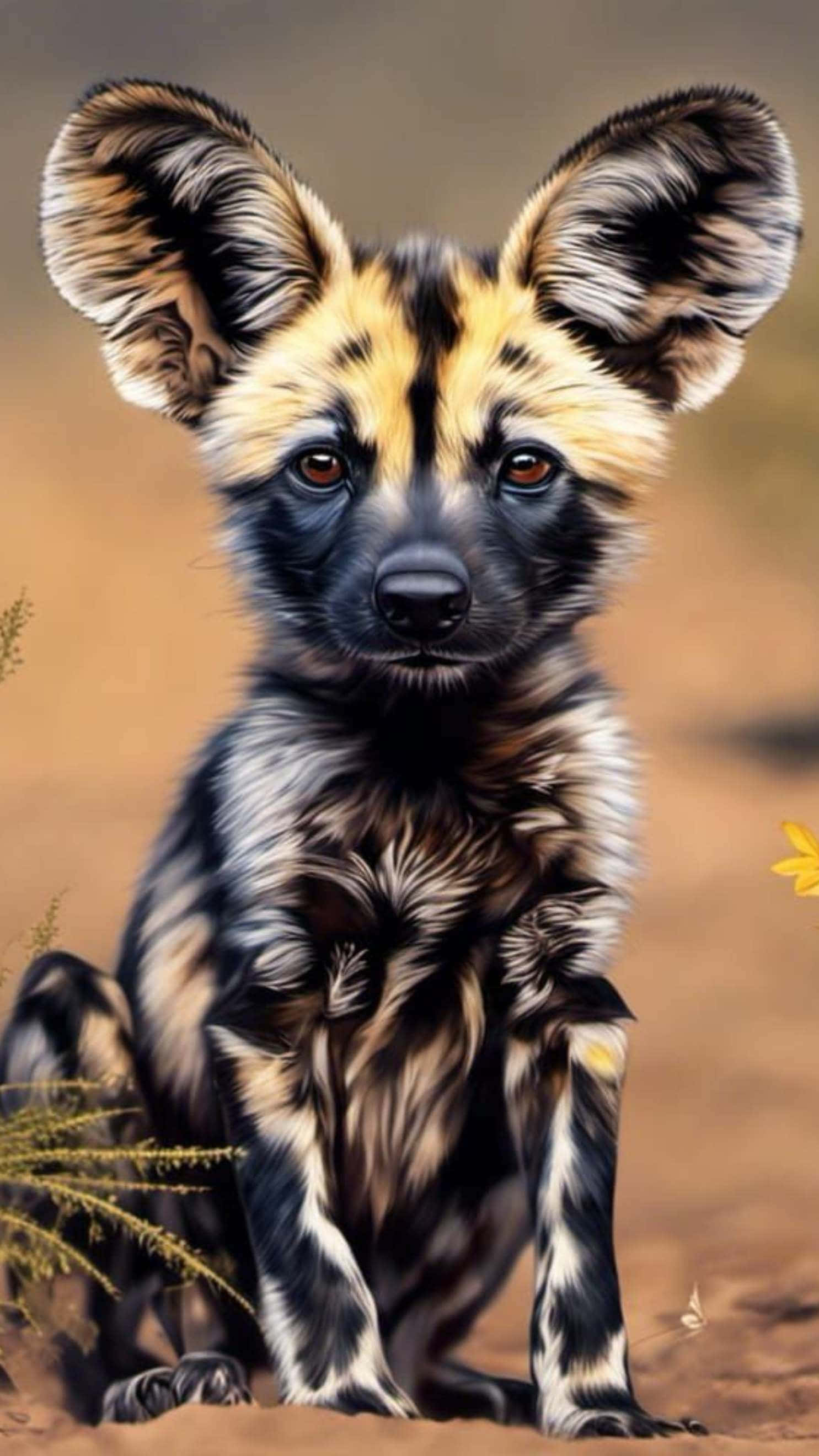 African wild dog, pup, large ears, 2K Phone Wallpaper