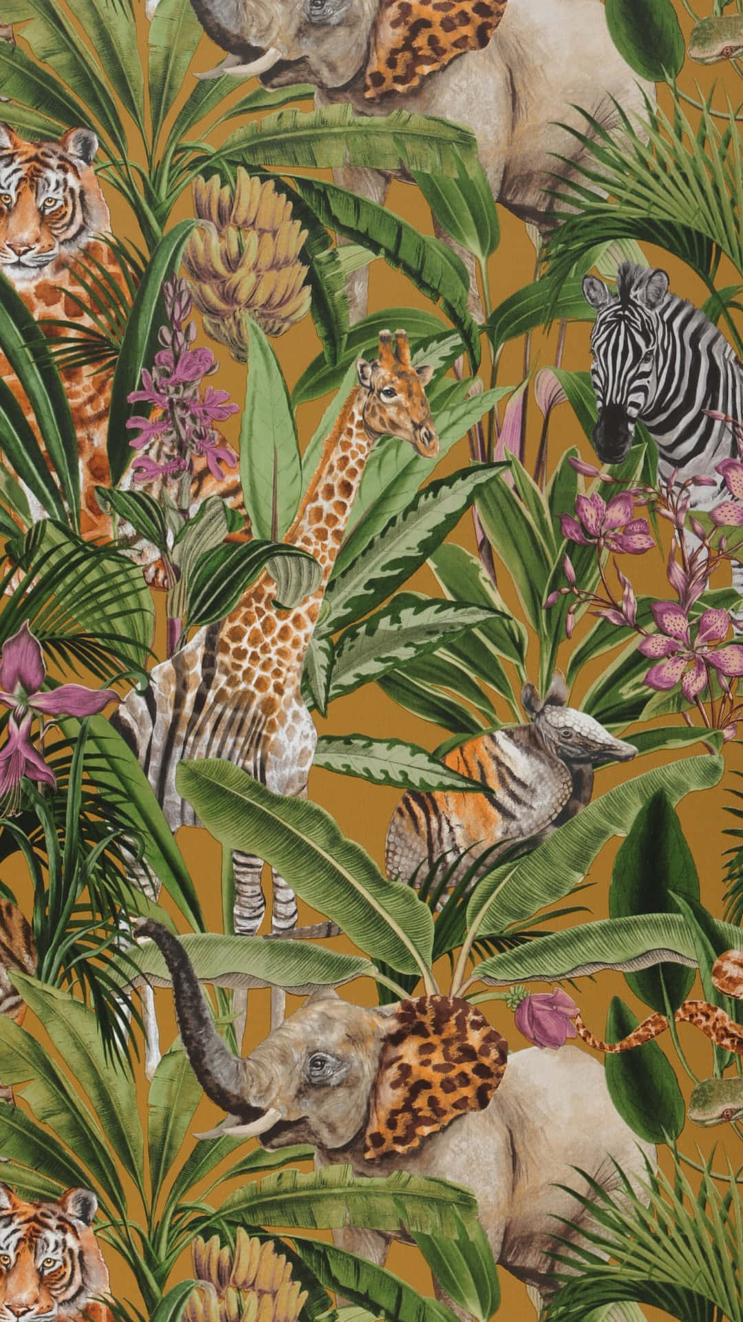 jungle print, safari animals, tigers, Full HD Phone Wallpaper