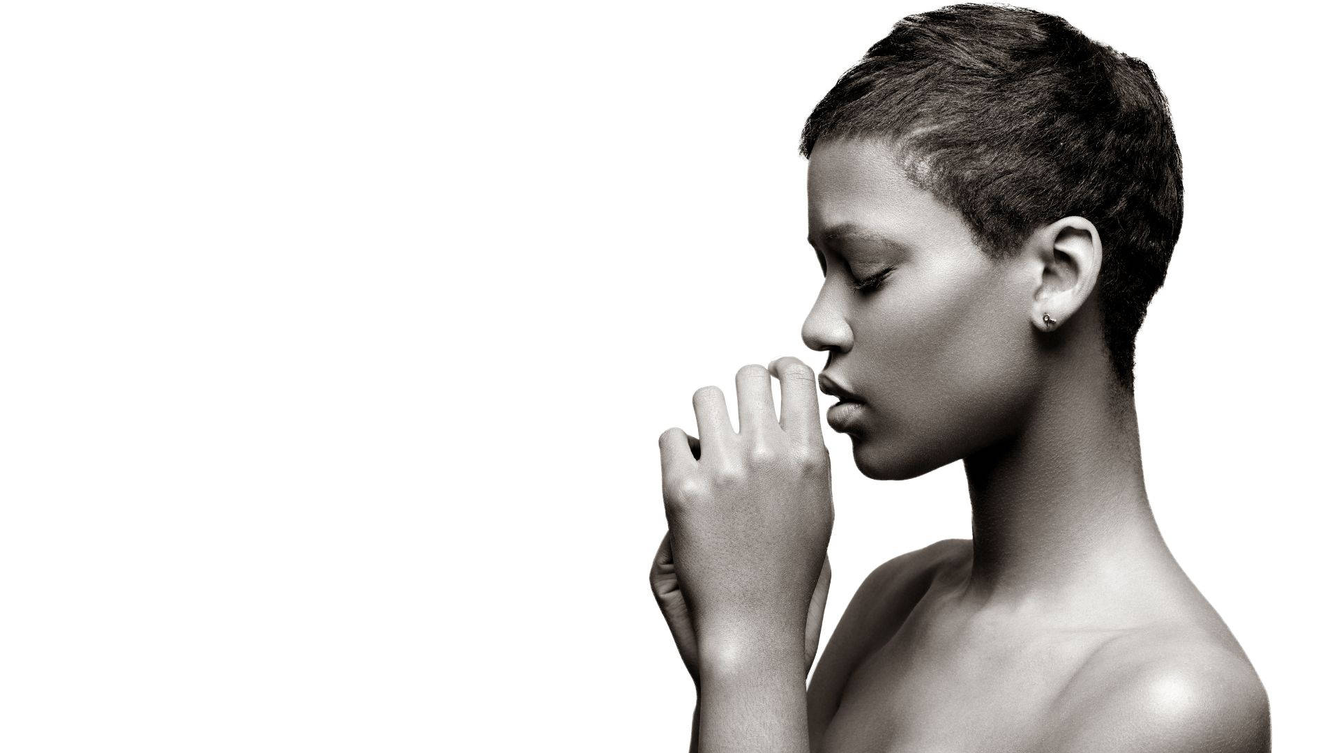 African Woman, black and white portrait, short hair, Full HD Desktop Wallpaper