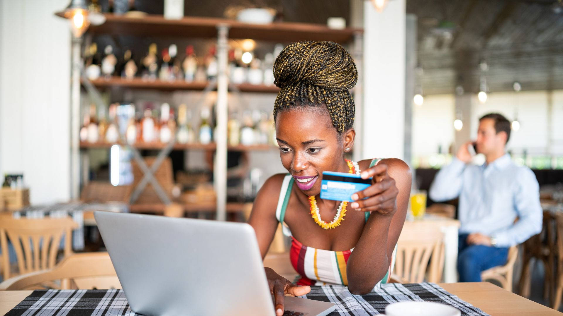 African Woman, credit card, laptop, Full HD Desktop Wallpaper