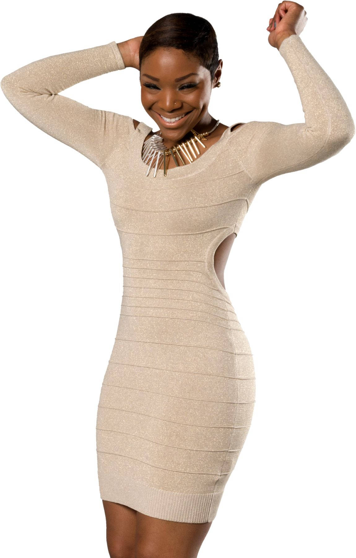 African Woman Ribbed Midi Dress, beige ribbed dress, cutouts, HD Phone Wallpaper