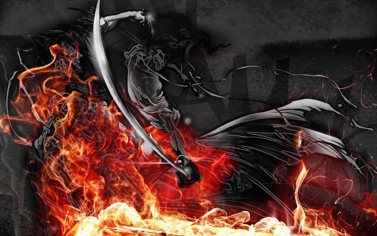 Afro Samurai, glowing sword, roaring flames, HD Desktop Wallpaper