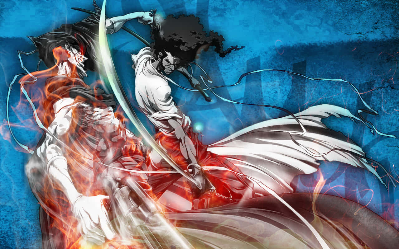 Afro Samurai, anime warriors, fiery energy, HD Desktop Wallpaper
