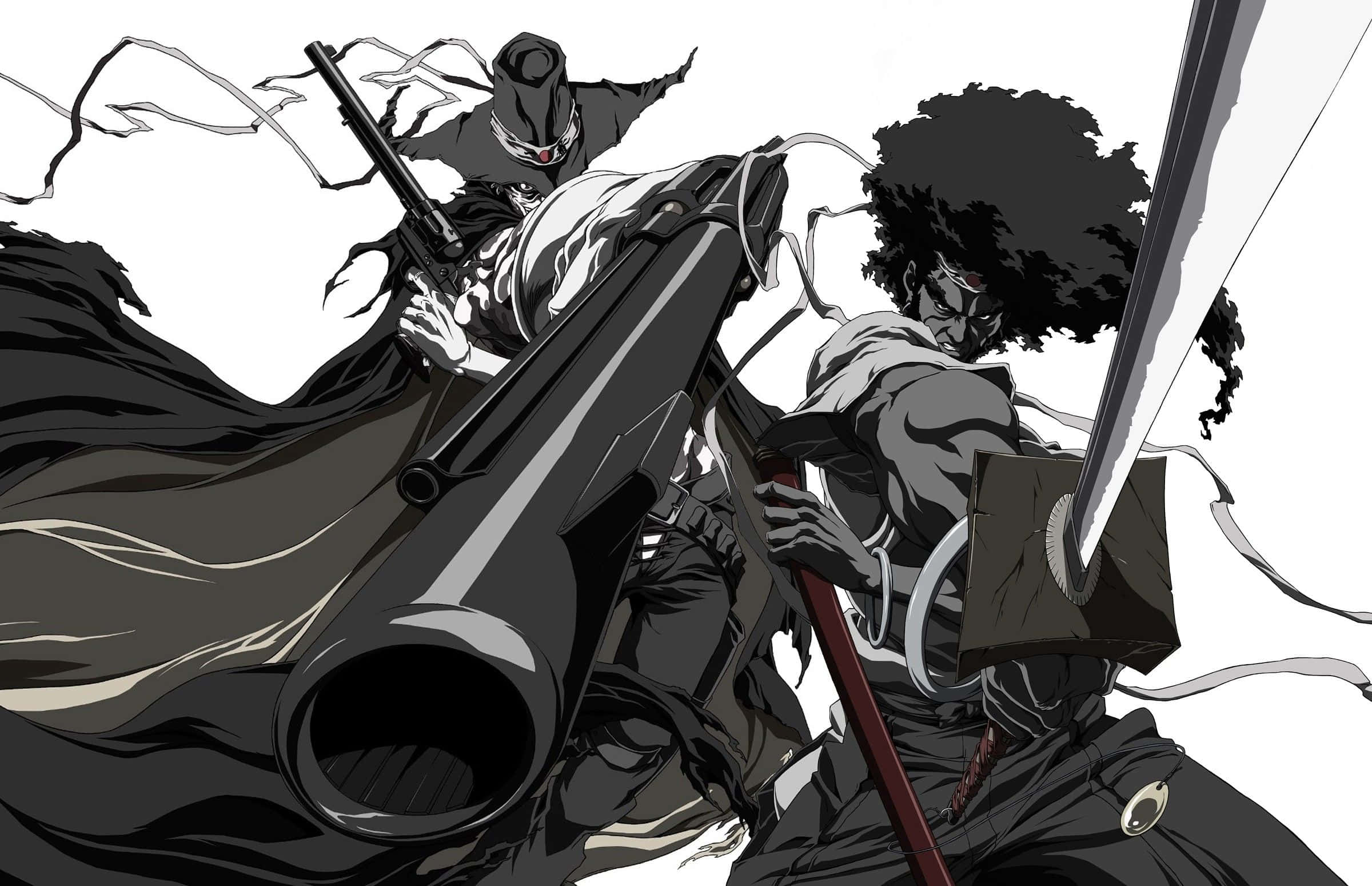 Afro Samurai, battle mode, black and white, Full HD Desktop Wallpaper