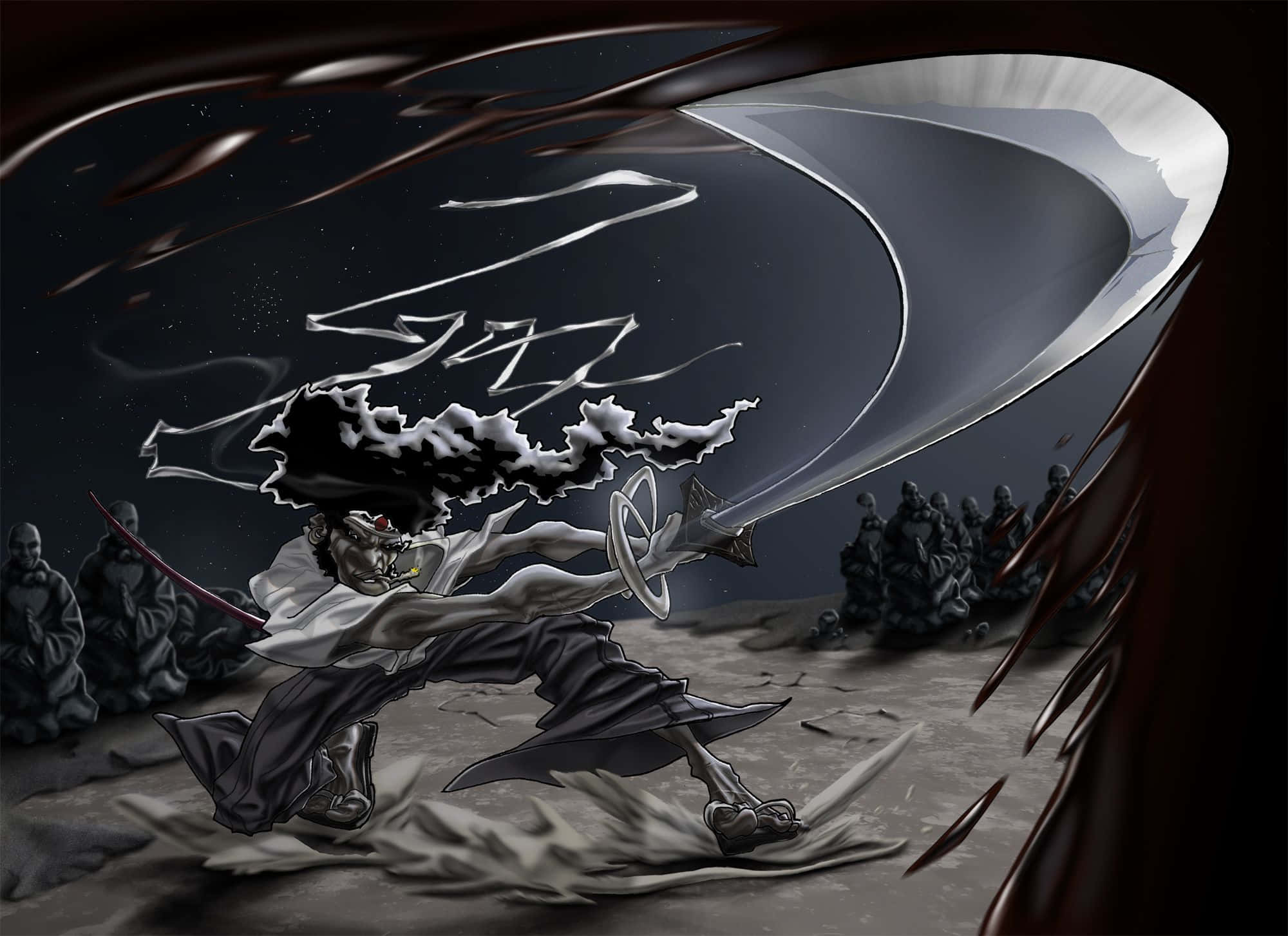 Afro Samurai, glowing sword, starry night sky, Full HD Desktop Wallpaper