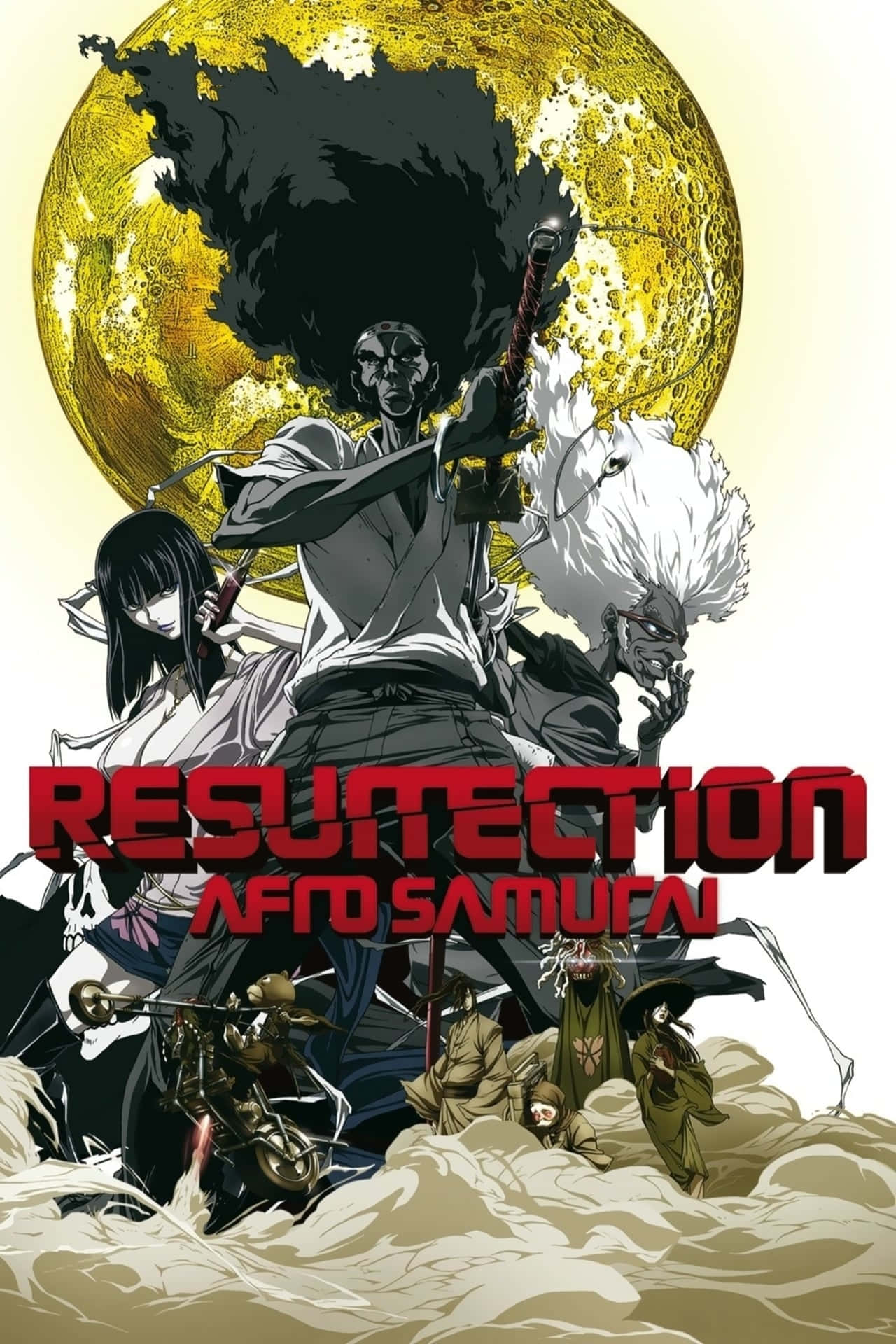 Afro Samurai, golden moon, red title text, Full HD Phone Wallpaper