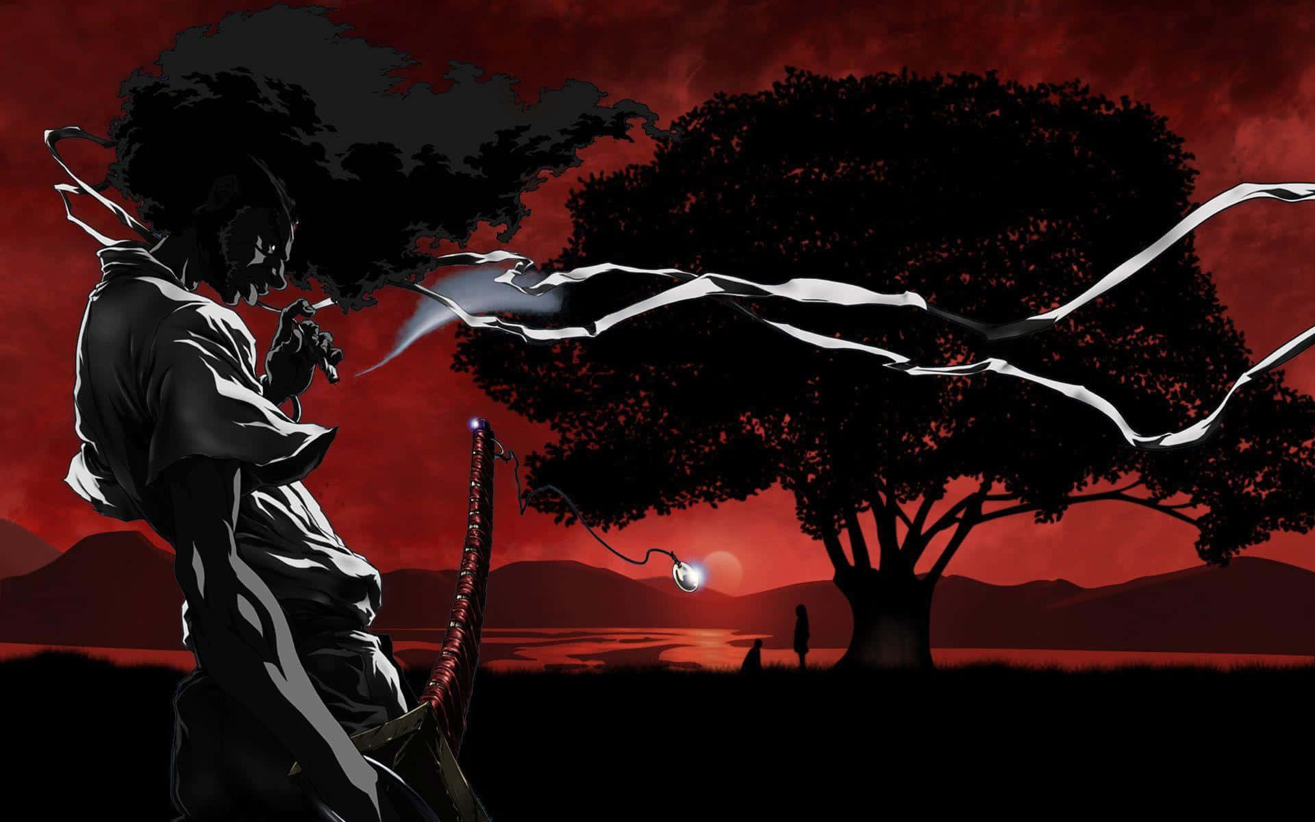 Afro Samurai, silhouette, glowing white energy tendrils, Full HD Desktop Wallpaper