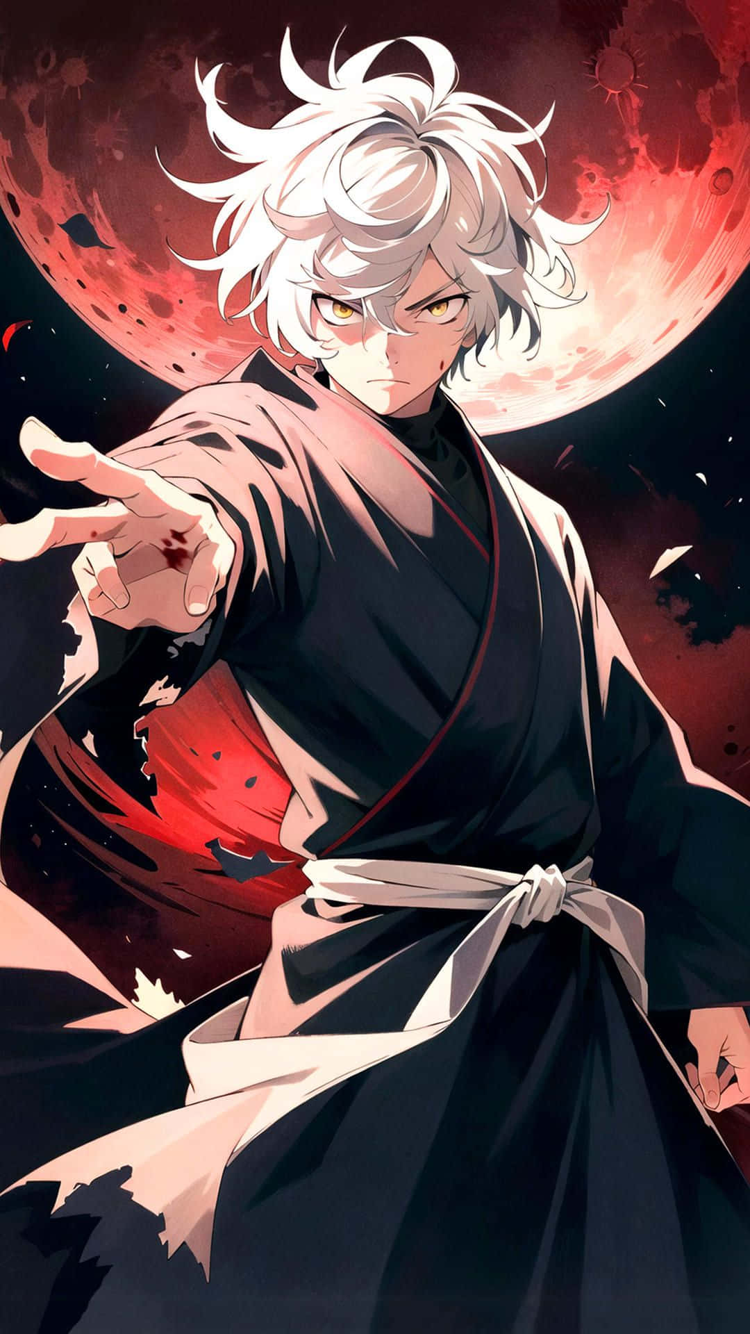 Afro Samurai, blood red moon, white hair, Full HD Phone Wallpaper