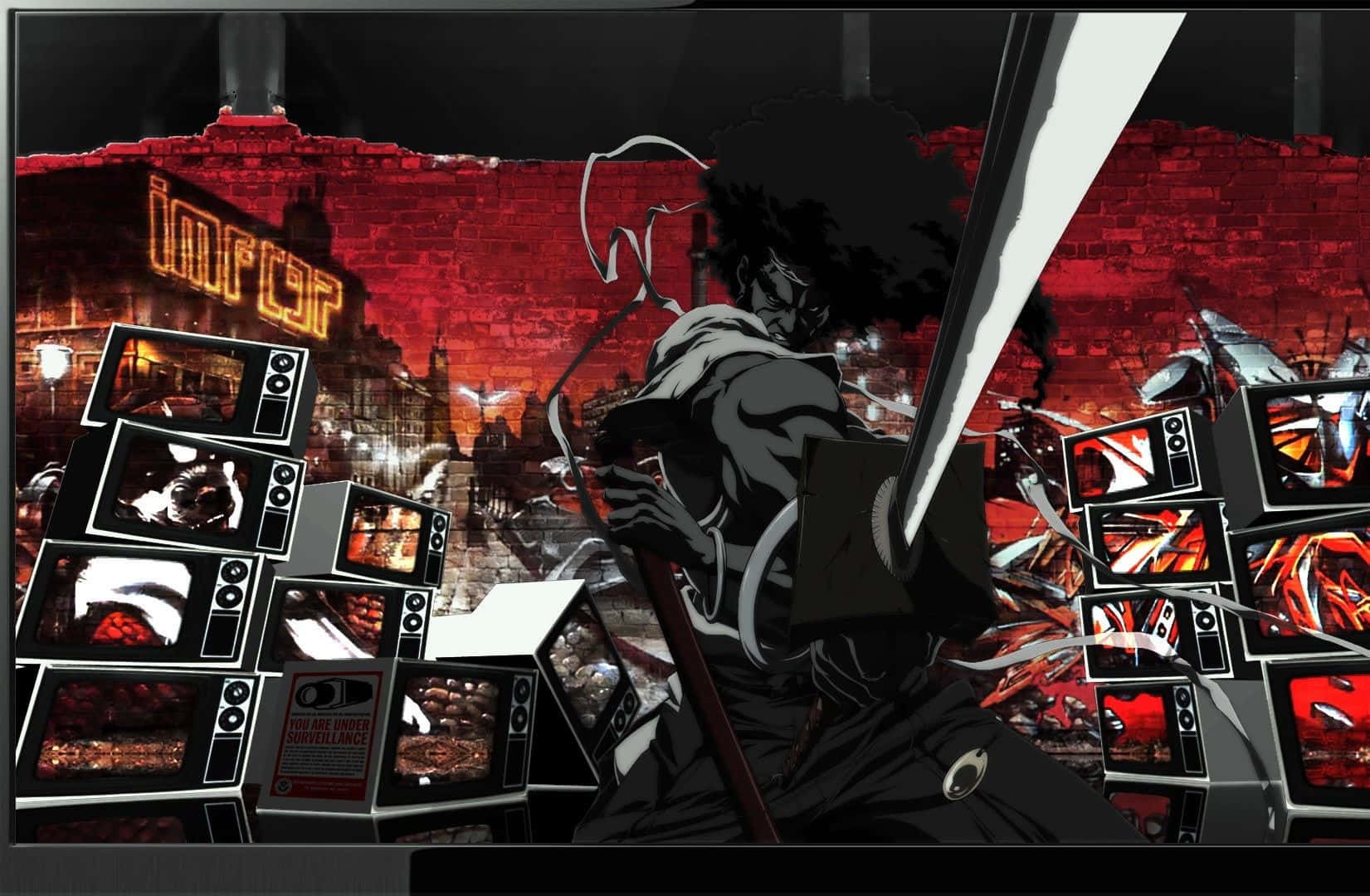 Afro Samurai, sword, shattered TVs, HD Desktop Wallpaper