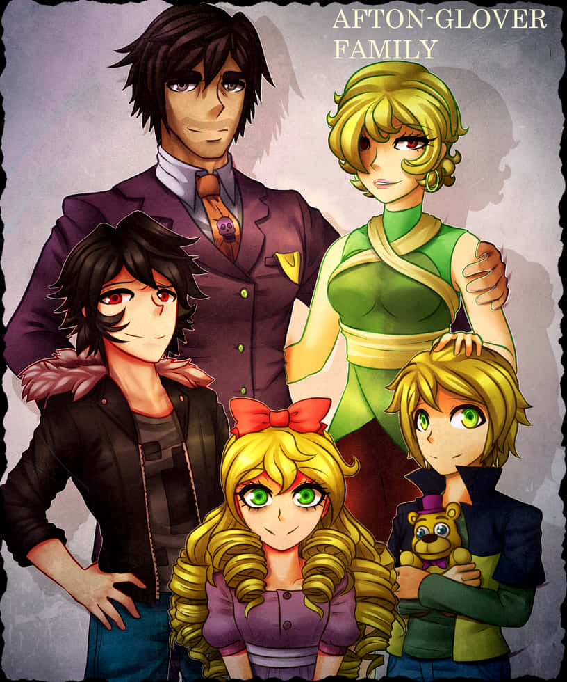 Afton Family, anime characters, muted gray background, SD Phone Wallpaper