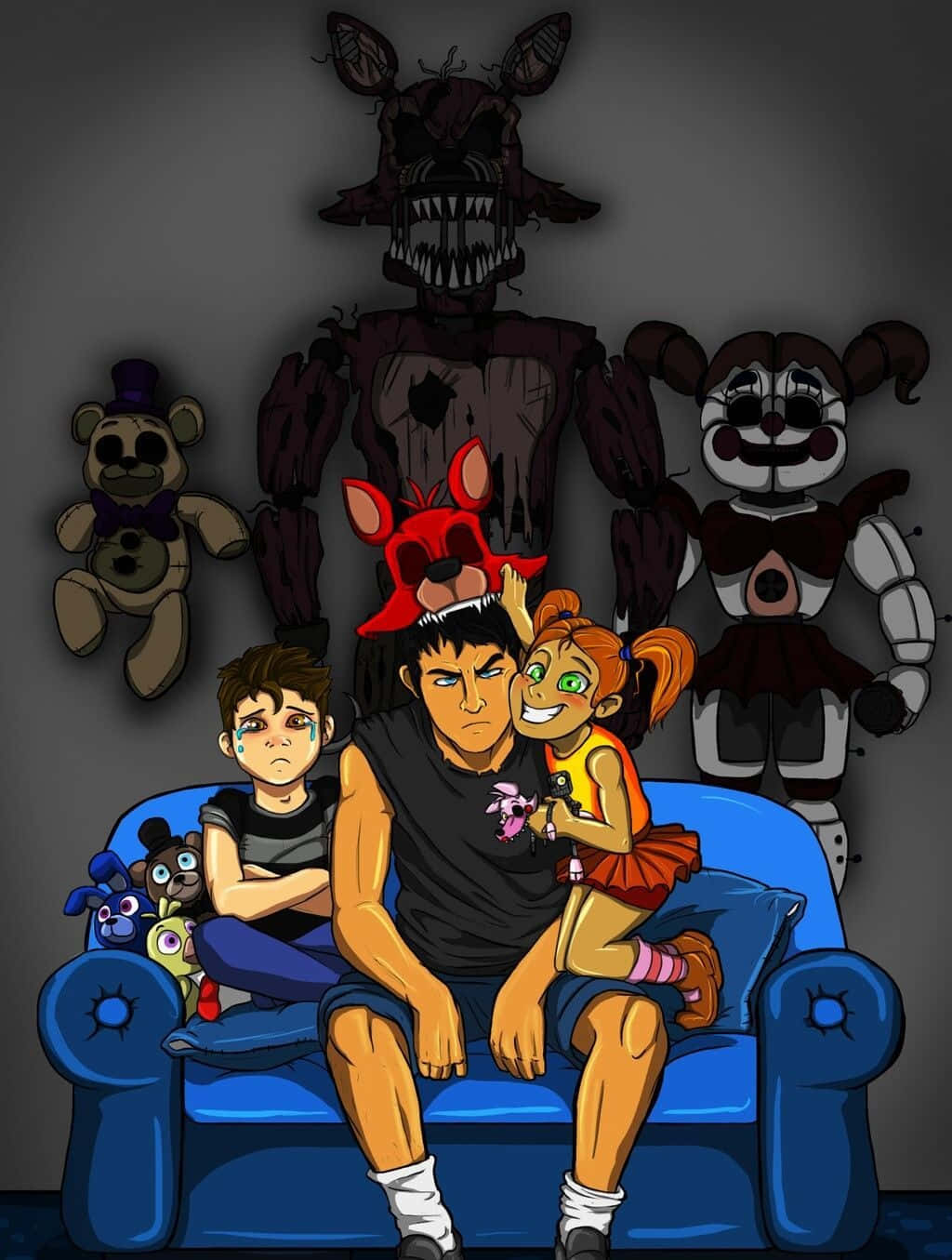 Afton Family, plushies, blue couch, HD Phone Wallpaper
