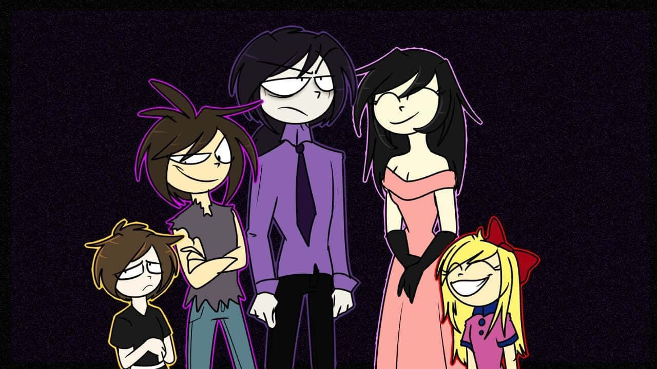 Afton Family, dark purple background, glowing outlines, HD Desktop Wallpaper