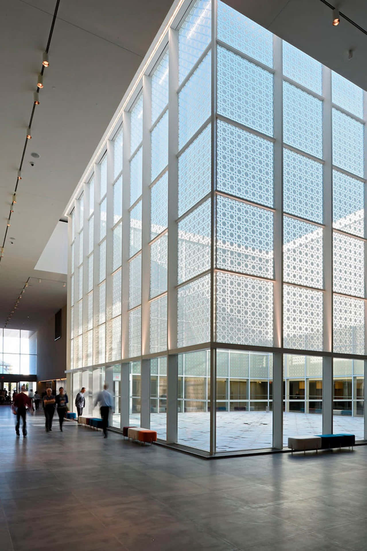 Aga Khan Museum, interior light patterns, modern atrium, Full HD Phone Wallpaper