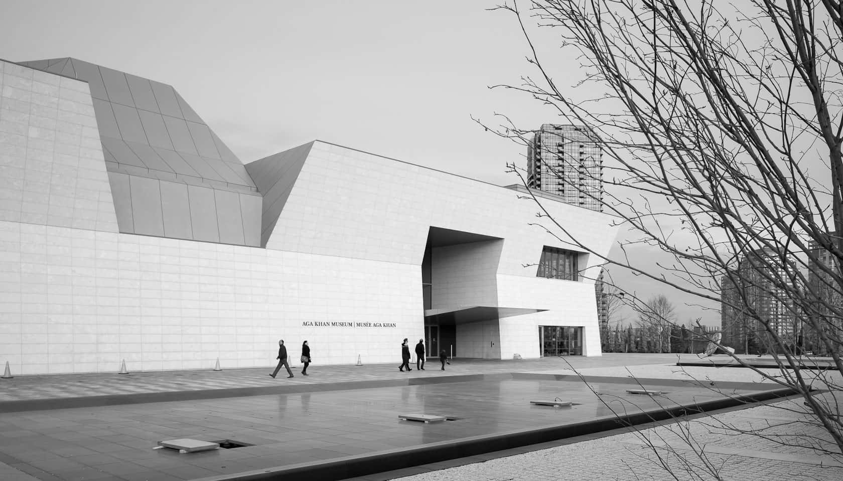 Aga Khan Museum, blackand white, angular white facades, HD Desktop Wallpaper