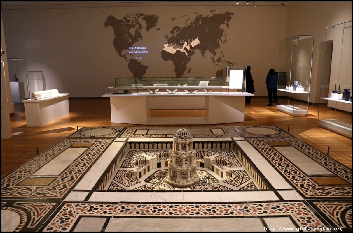 Aga Khan Museum, ornate mosaic floor, world map, SD Desktop Wallpaper