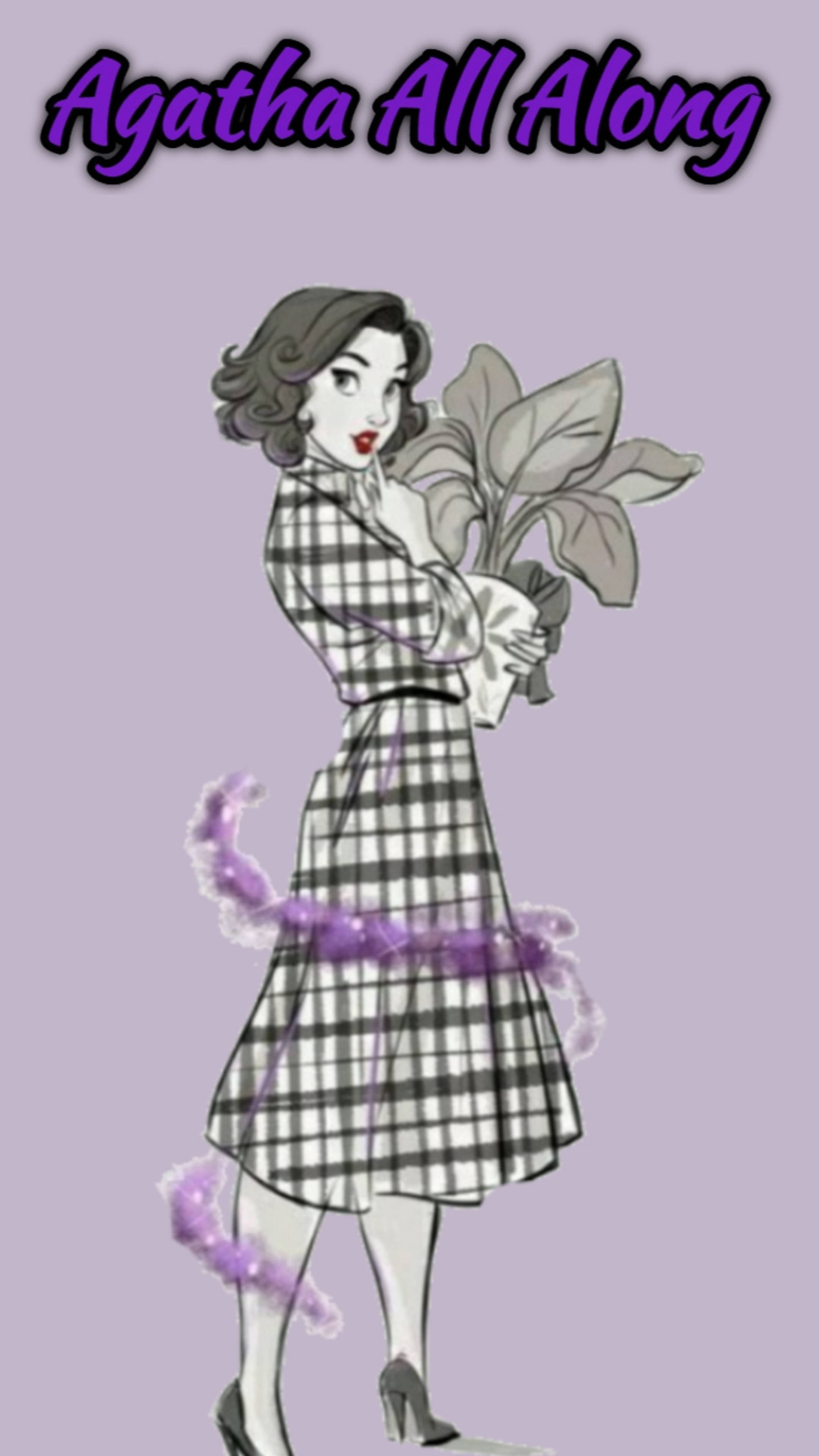 Agatha Harkness, plaid dress, large leafy plant, 4K Phone Wallpaper
