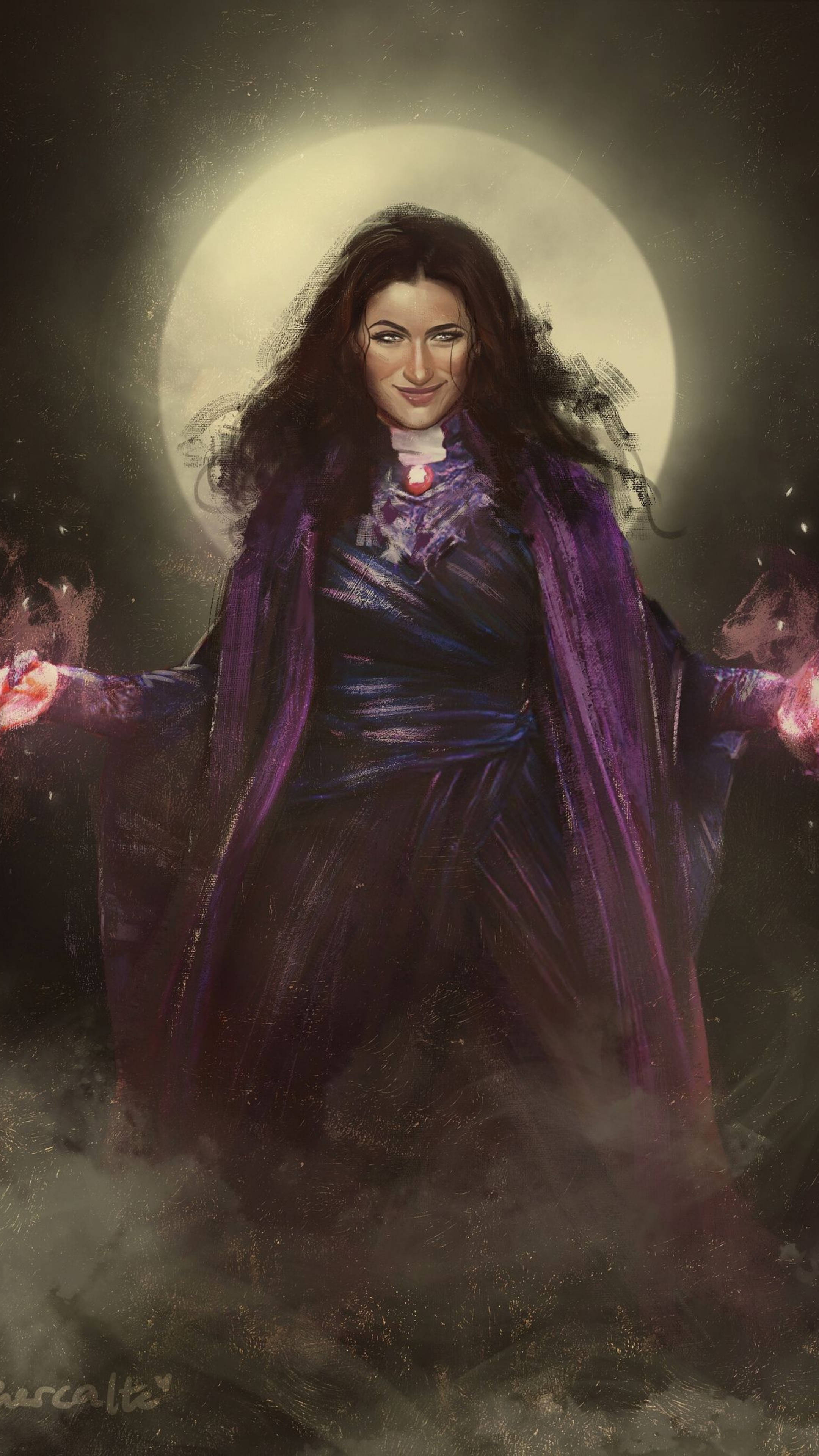 Agatha Harkness, purple robe, full moon, 4K Phone Wallpaper