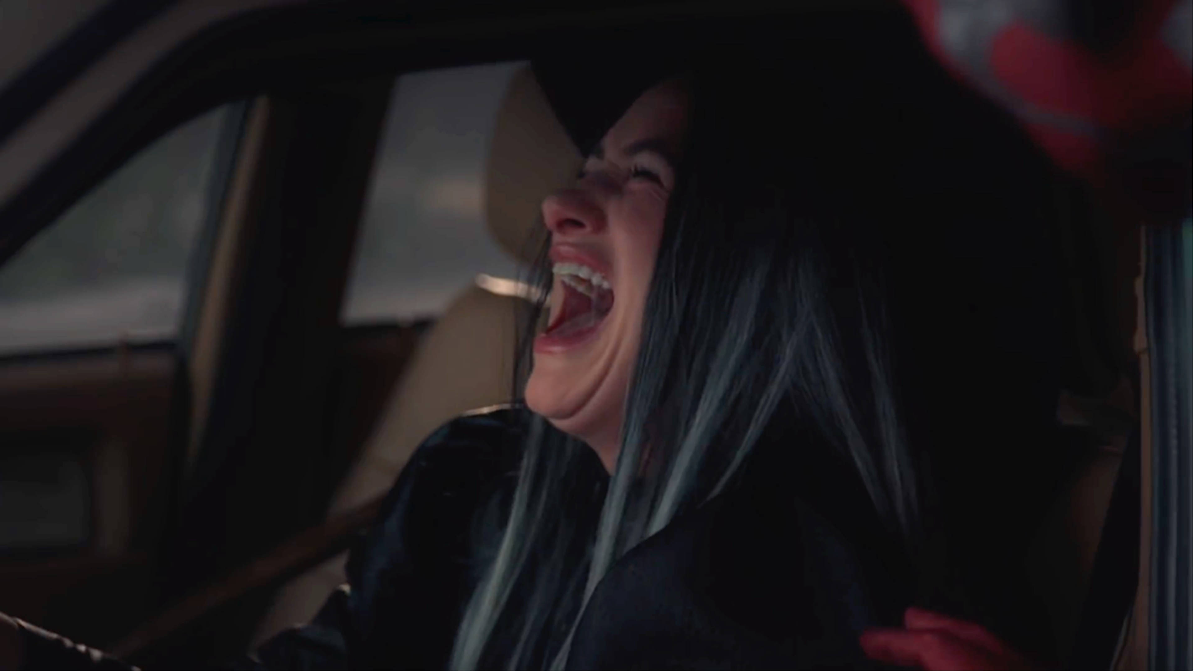 Agatha Harkness, blue hair, car interior, 4K Desktop Wallpaper