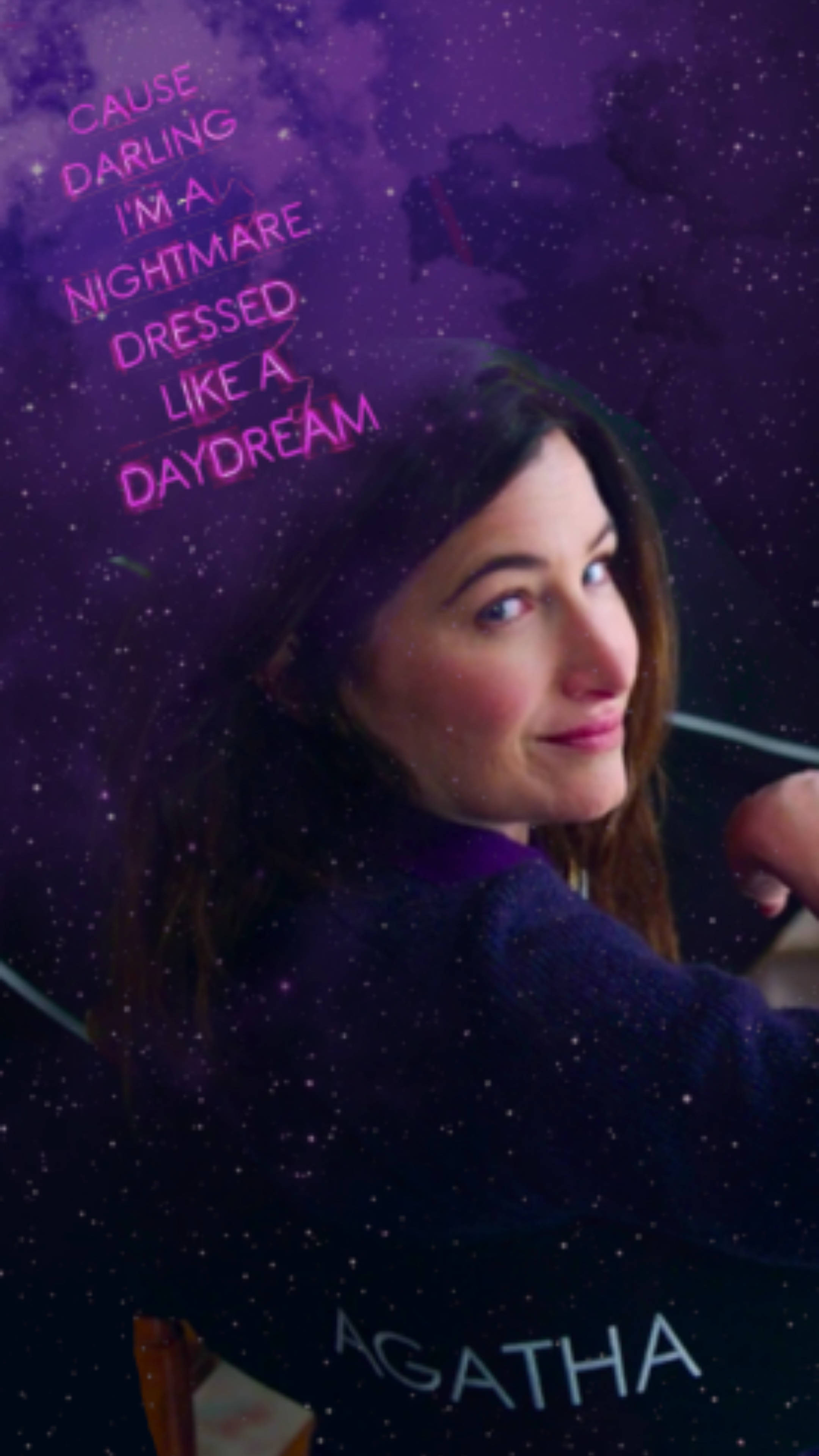 Agatha Harkness, cosmic purple background, stars, 4K Phone Wallpaper