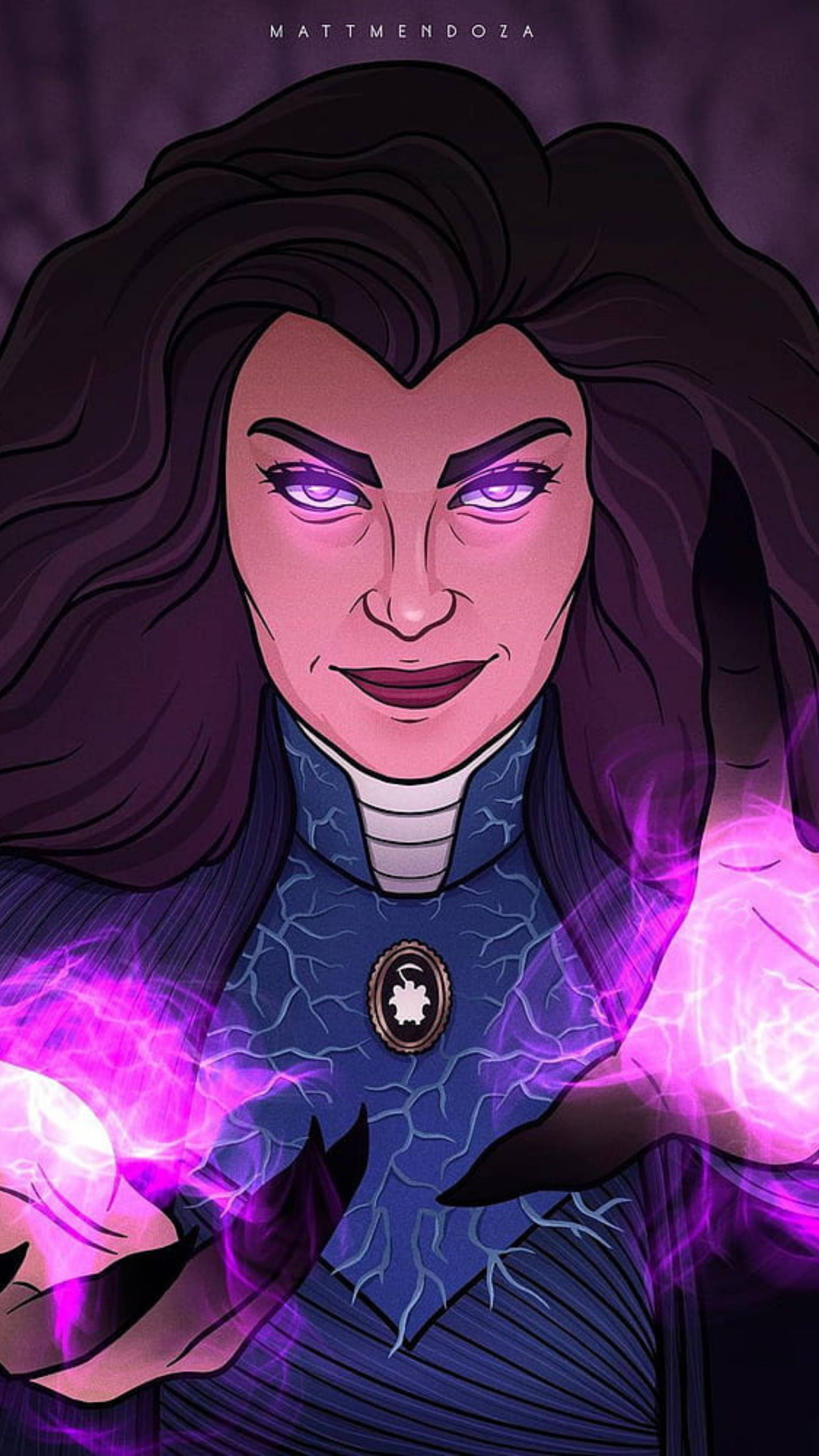 Agatha Harkness, sorceress, glowing purple eyes, 4K Phone Wallpaper