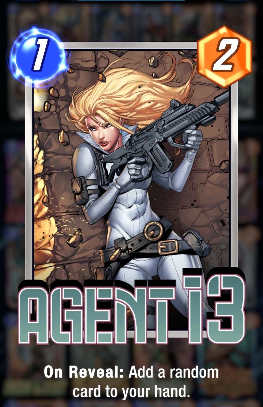 Agent 13, white tactical gear, glowing blue and orange cost card icons, HD Phone Wallpaper