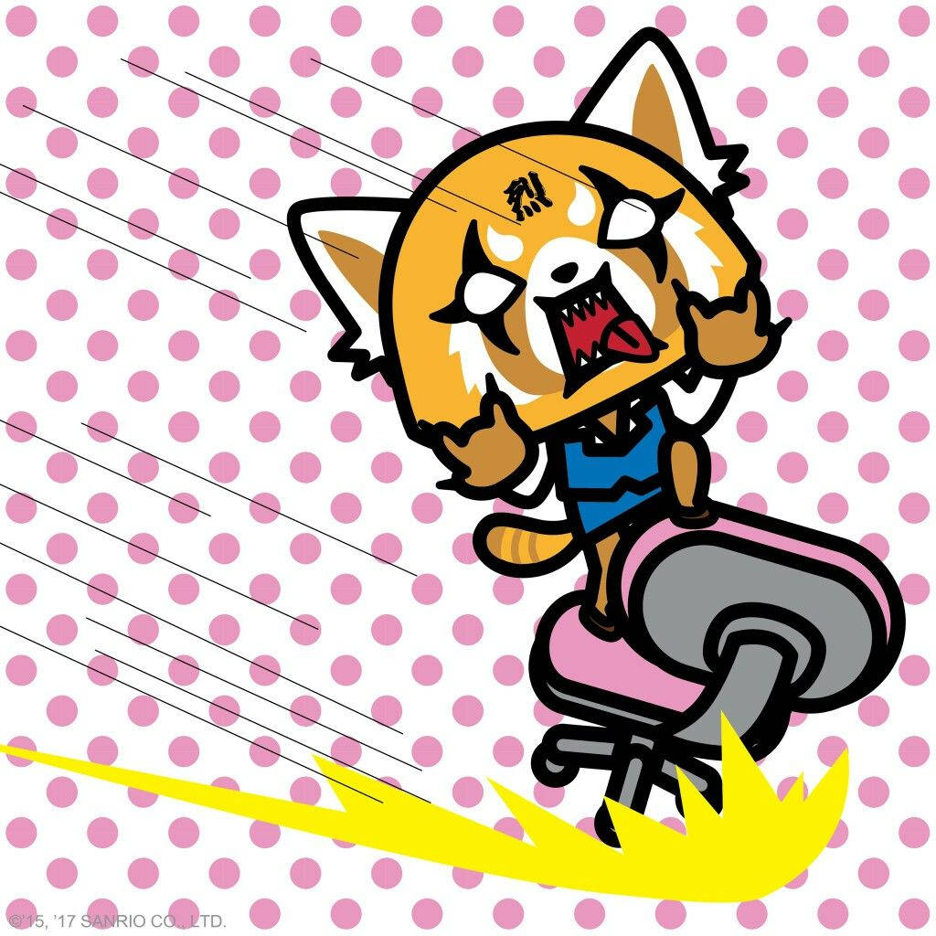 Aggretsuko, red panda character, pink office chair, SD Desktop Wallpaper
