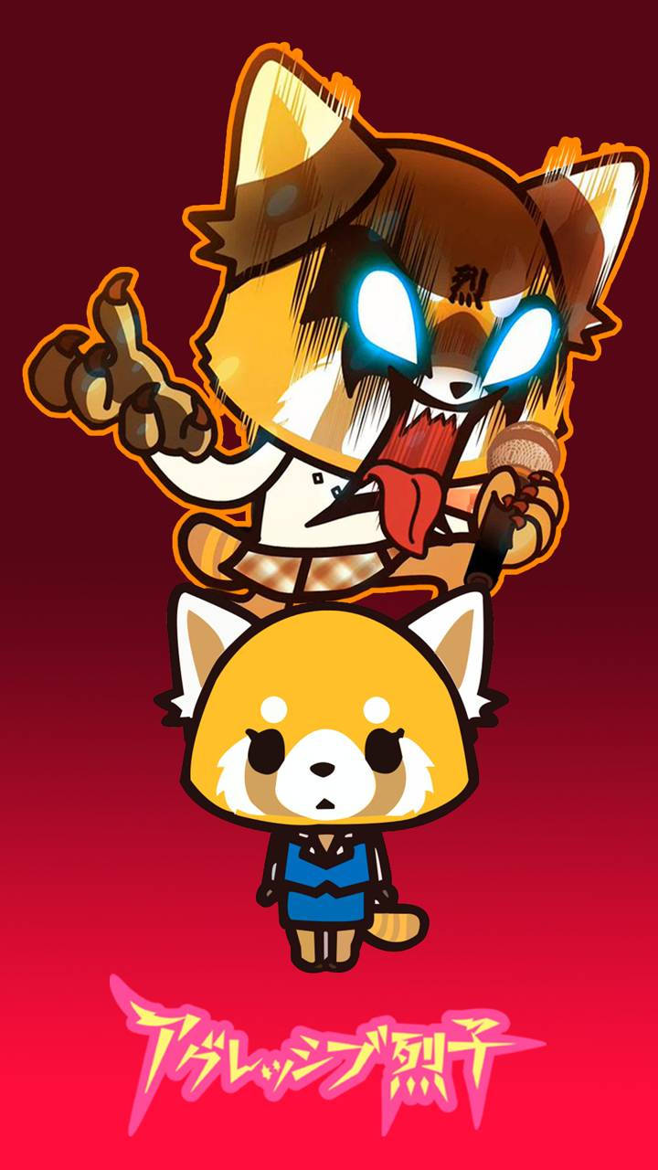 Aggretsuko, red backdrop, glowing blue eyes, HD Phone Wallpaper