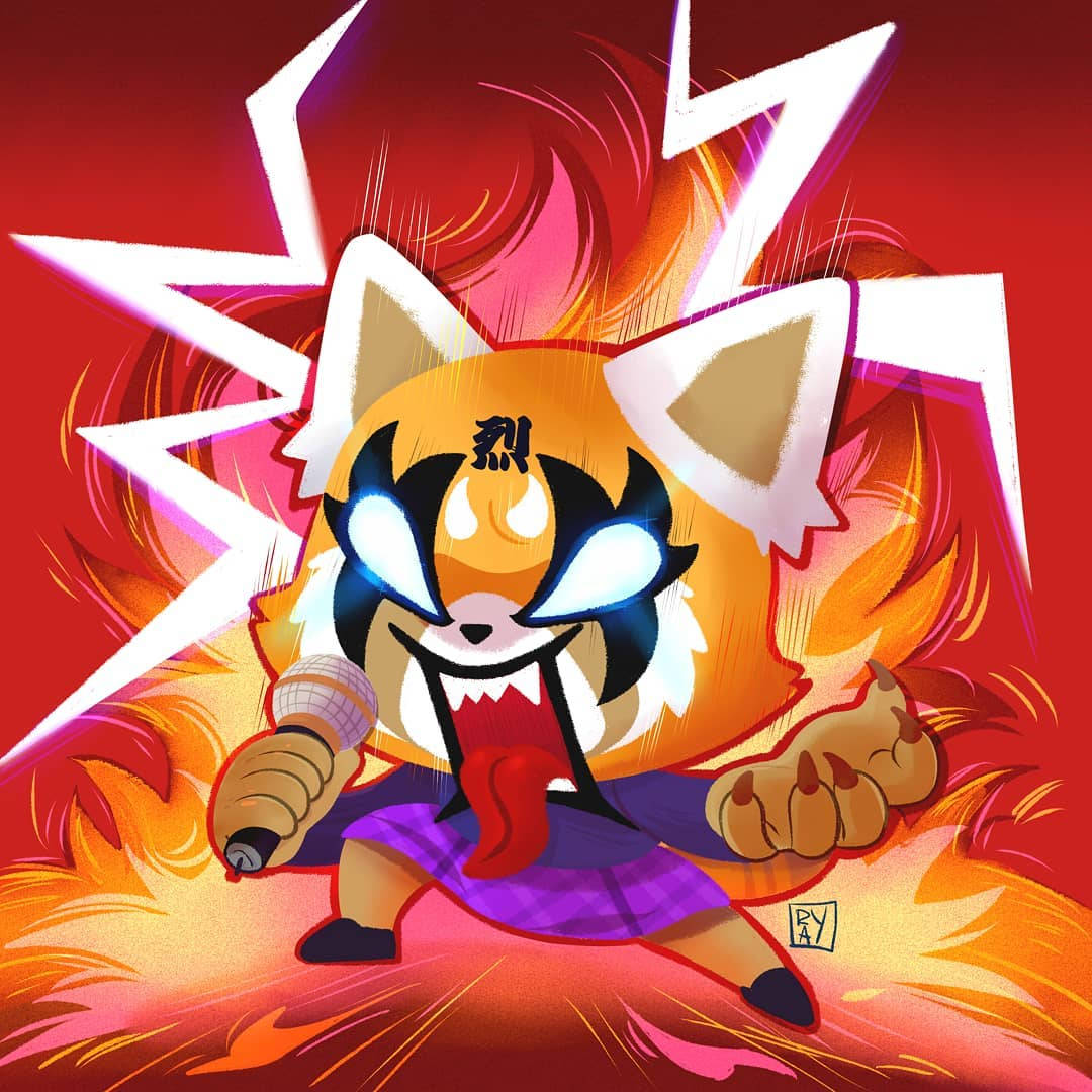 Aggretsuko, fiery fox anime character, glowing eyes, SD Desktop Wallpaper